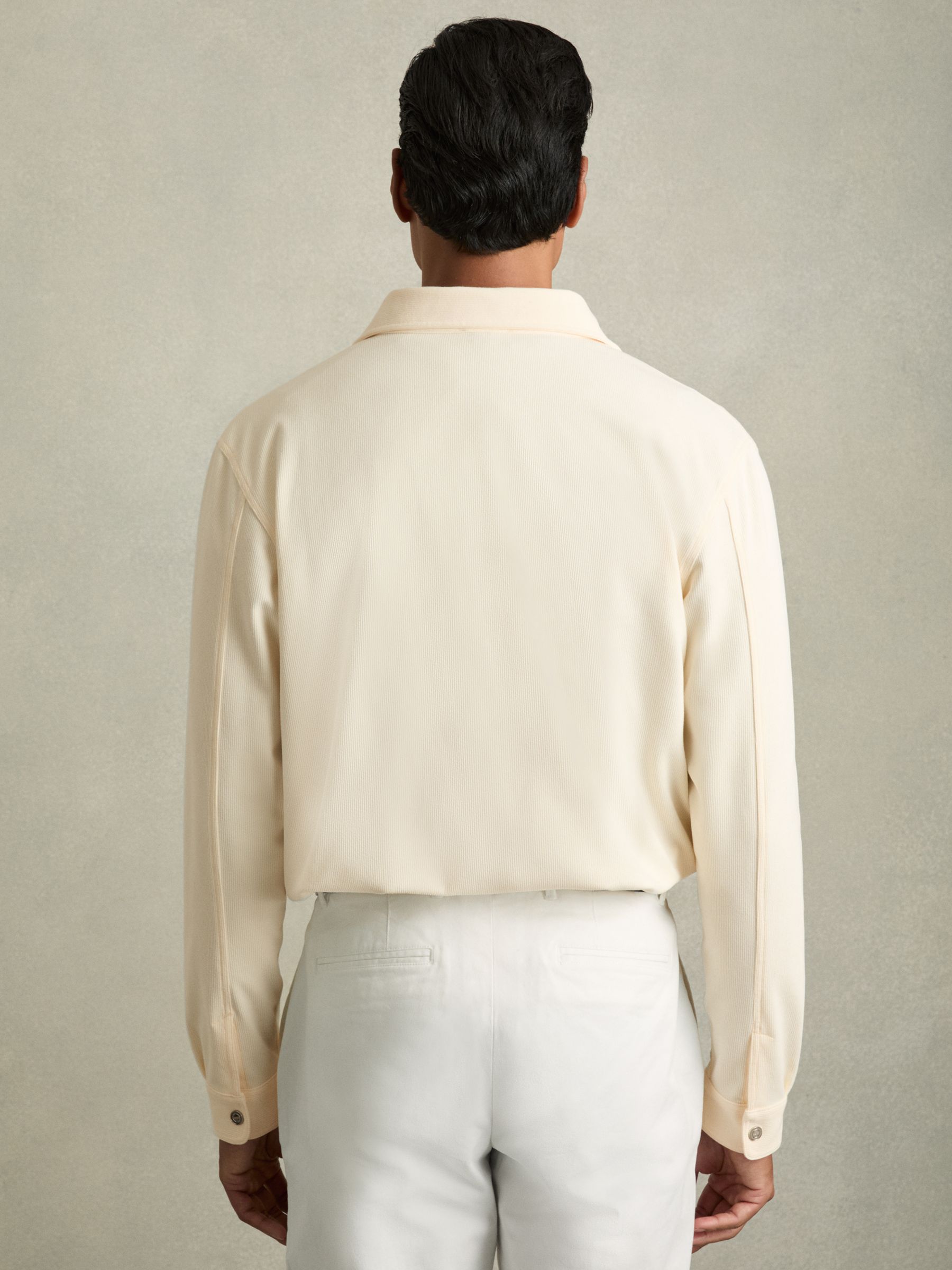 Brushed Corduroy Press-Stud Overshirt in Off White