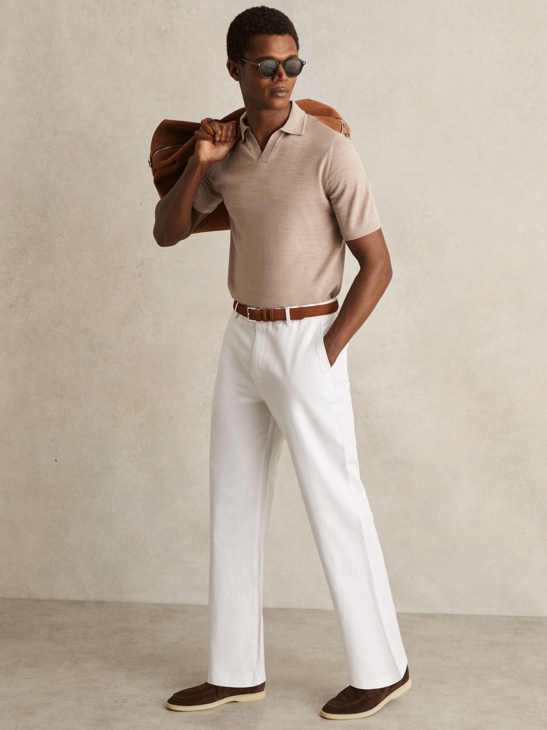 Cotton-Linen Relaxed-Fit Trousers in White