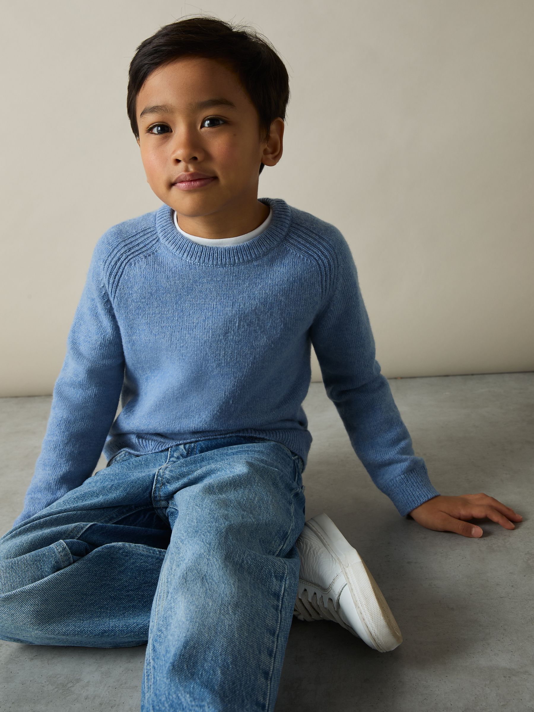 9-13 yrs Merino Wool-Blend Crew-Neck Jumper in Airforce Blue