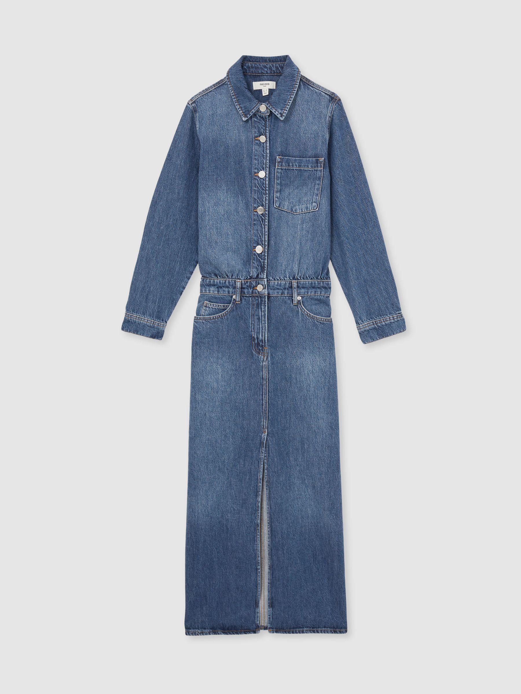 Denim Button-Through Midi Dress in Indigo