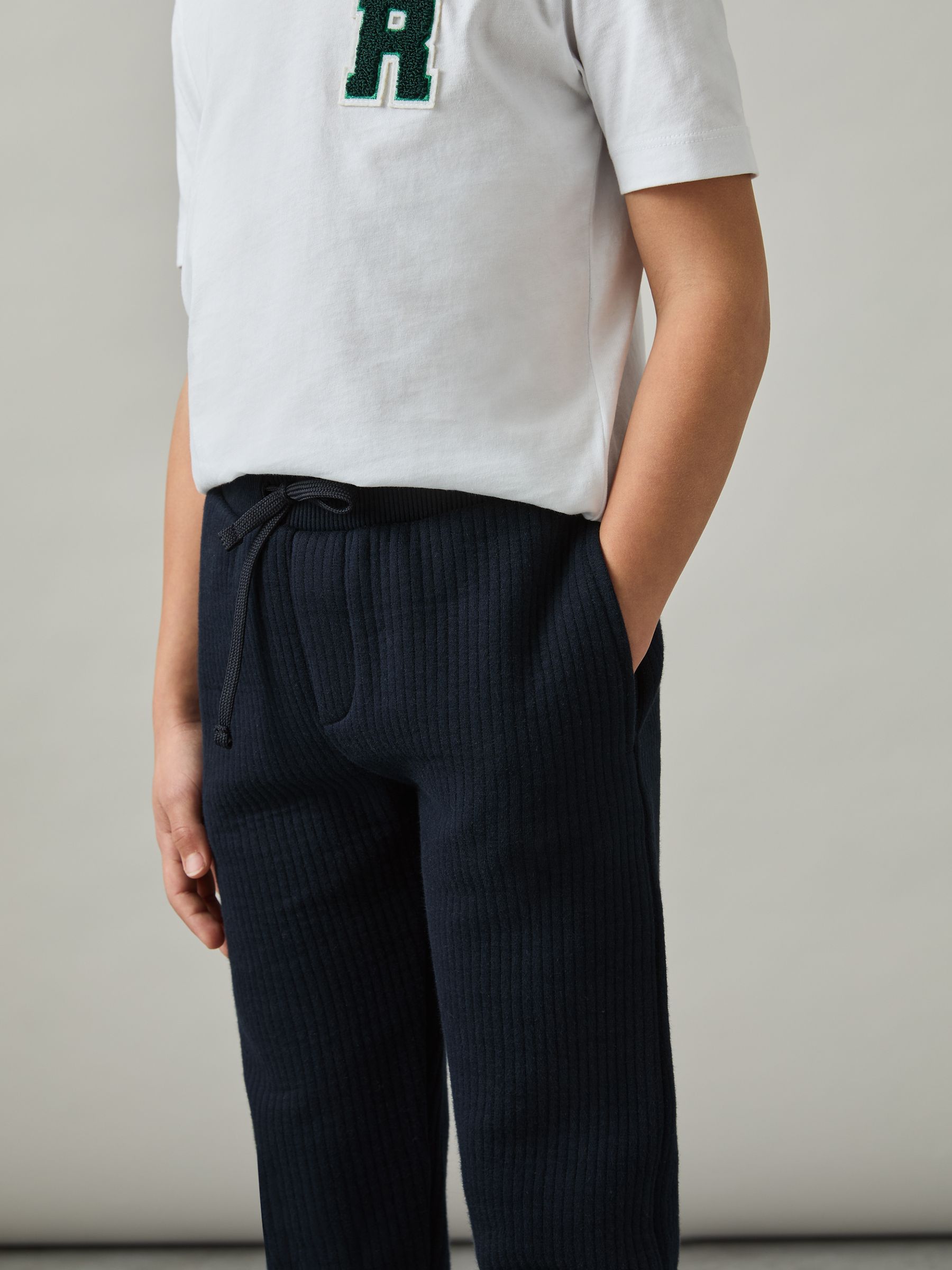 9-13 yrs Cotton-Blend Ribbed Drawstring Joggers in Navy