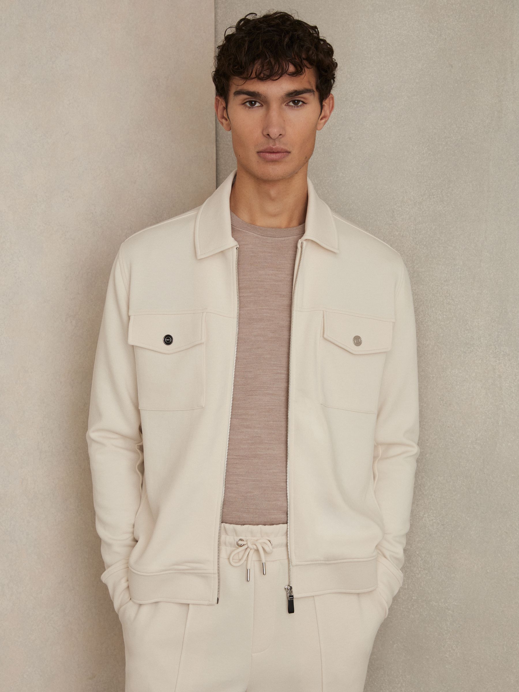 Interlock Zip-Through Overshirt in Off White