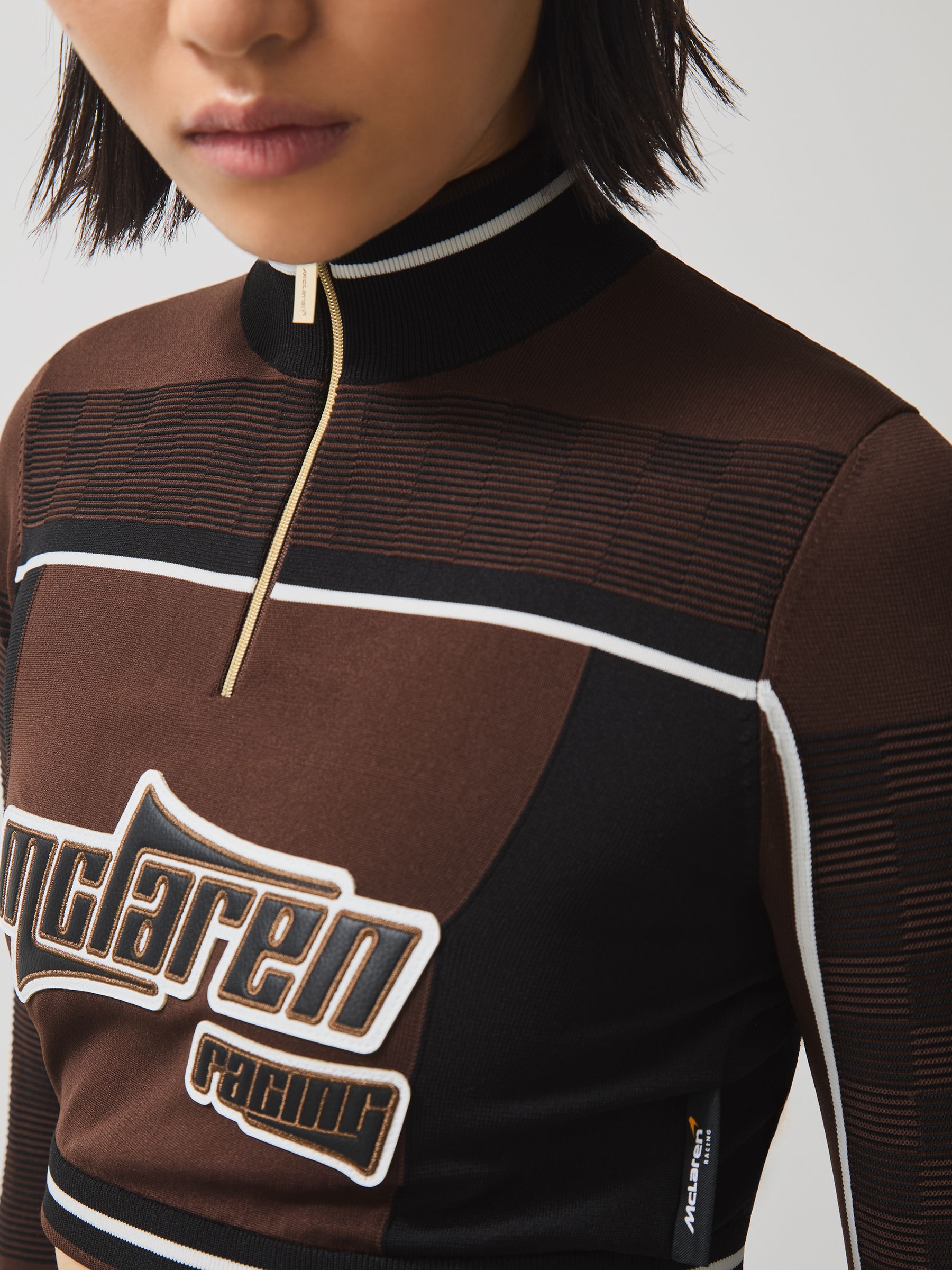 McLaren F1 Team Half-Zip Crop Top in Chocolate Brown