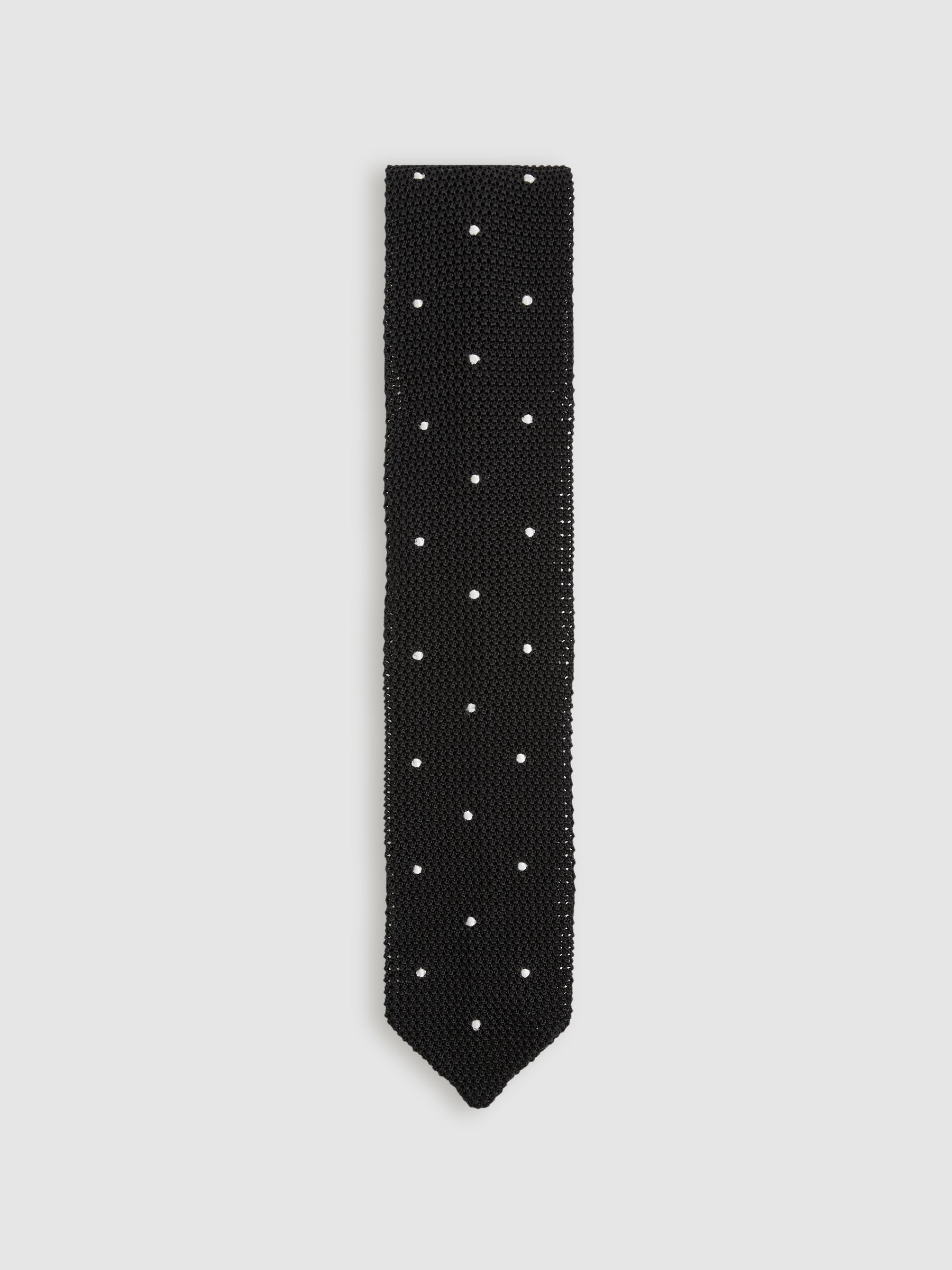 Silk Knitted Pin-Dot Tie in Black