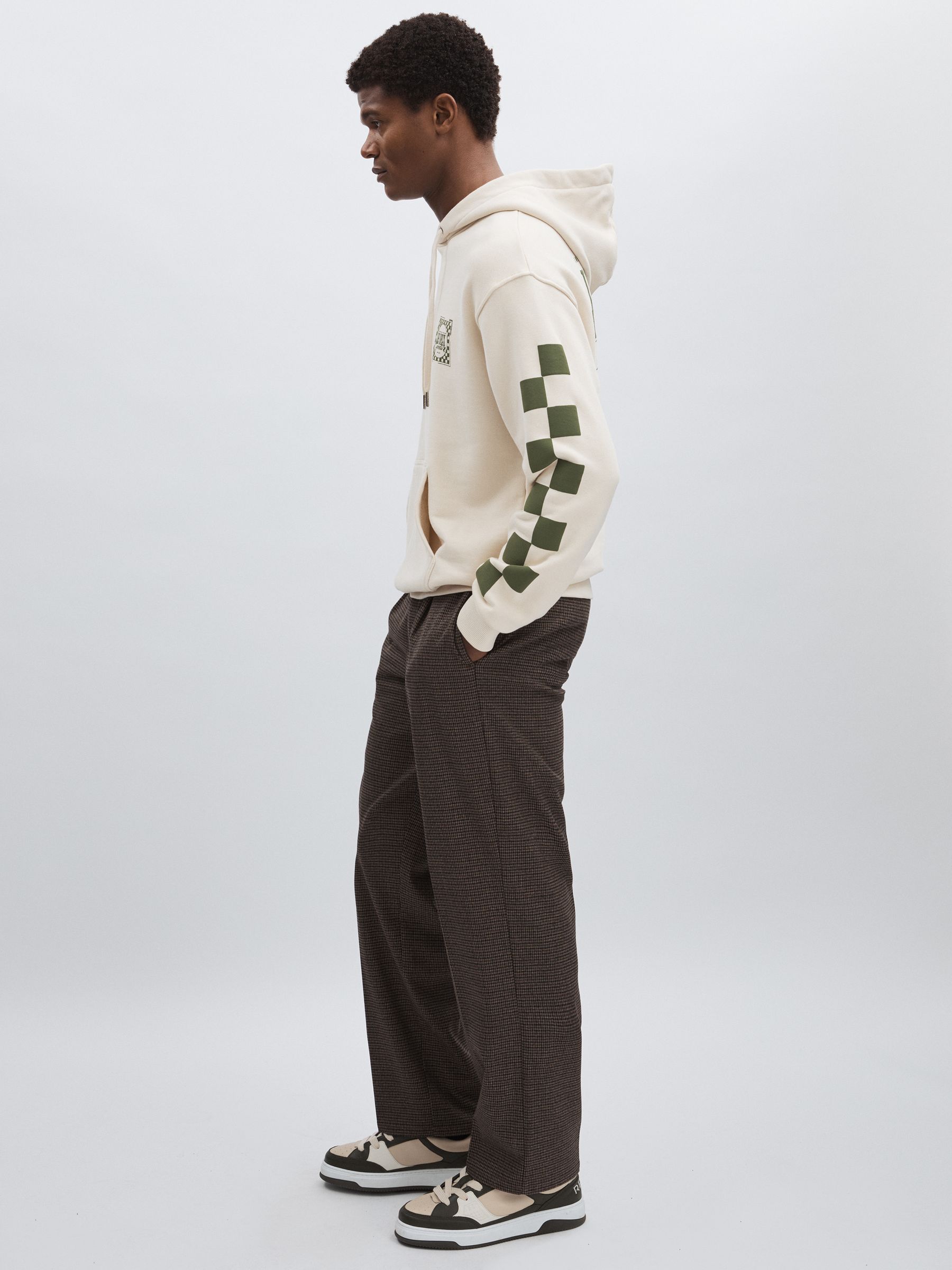 Les Deux 100% Cotton Goods Print Hoodie in Ivory/Green