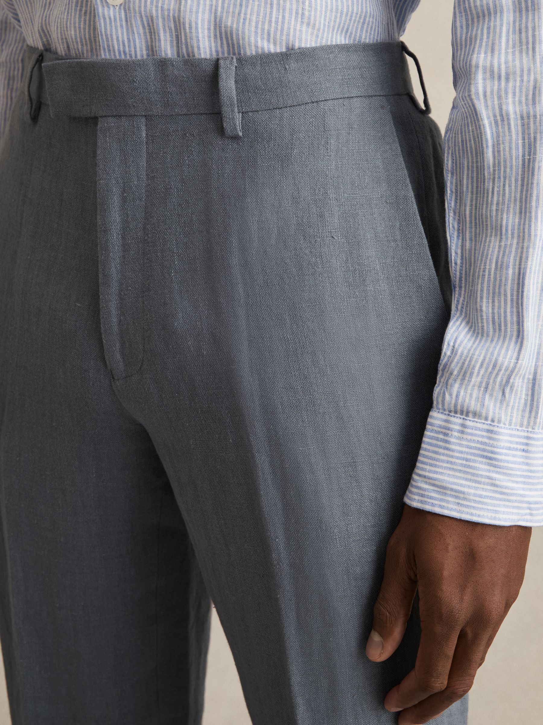 Linen Slim-Fit Suit Trousers in Airforce Blue