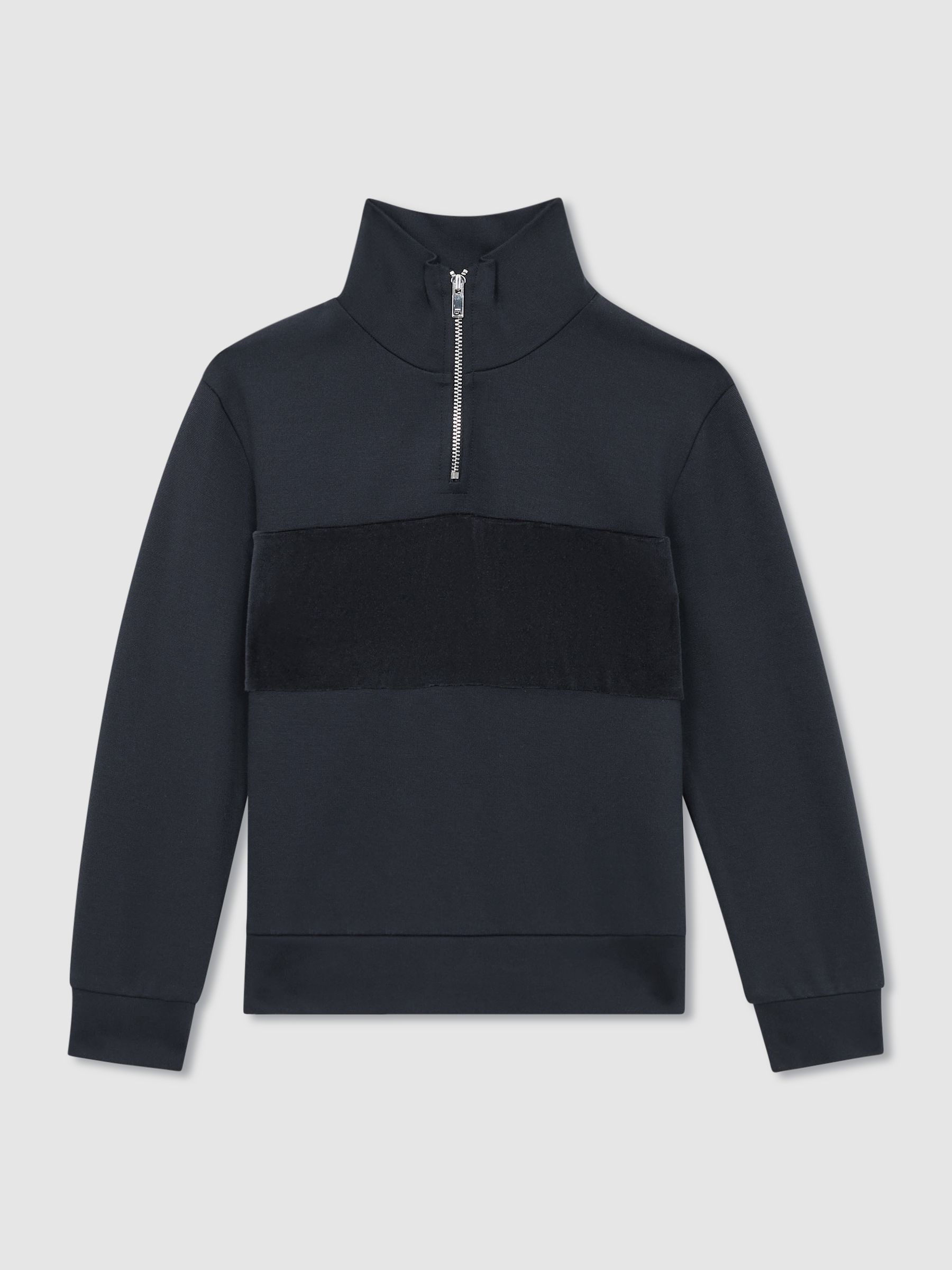 3-9 yrs Slim Fit Half-Zip Funnel Neck Velour Sweatshirt in Navy