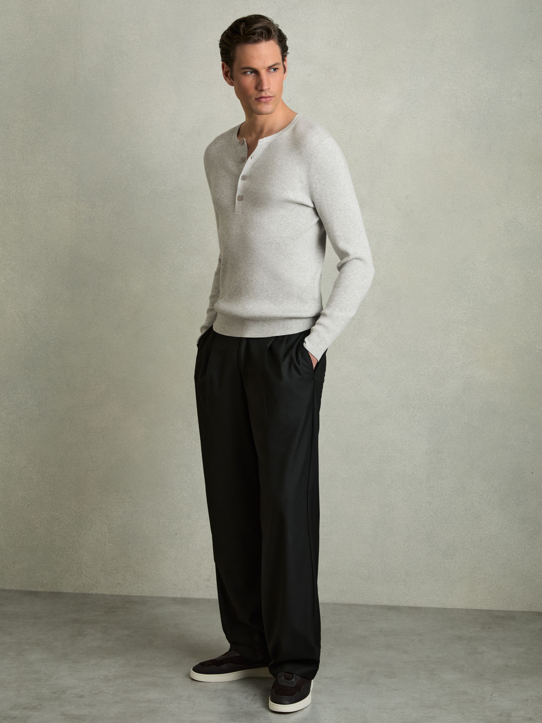 Rib Knit Henley Jumper in Grey