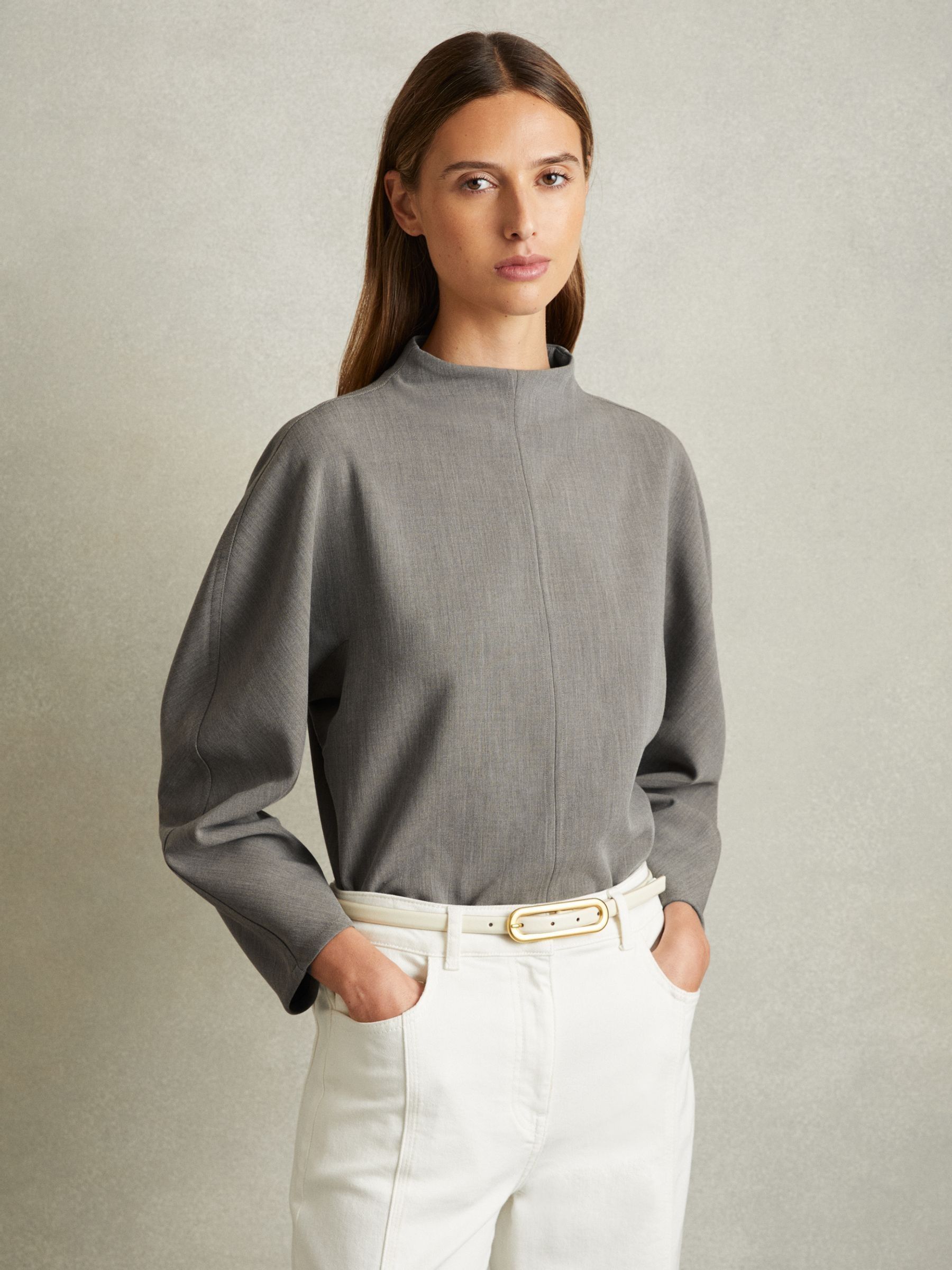 Sculpted High Neck Top in Grey