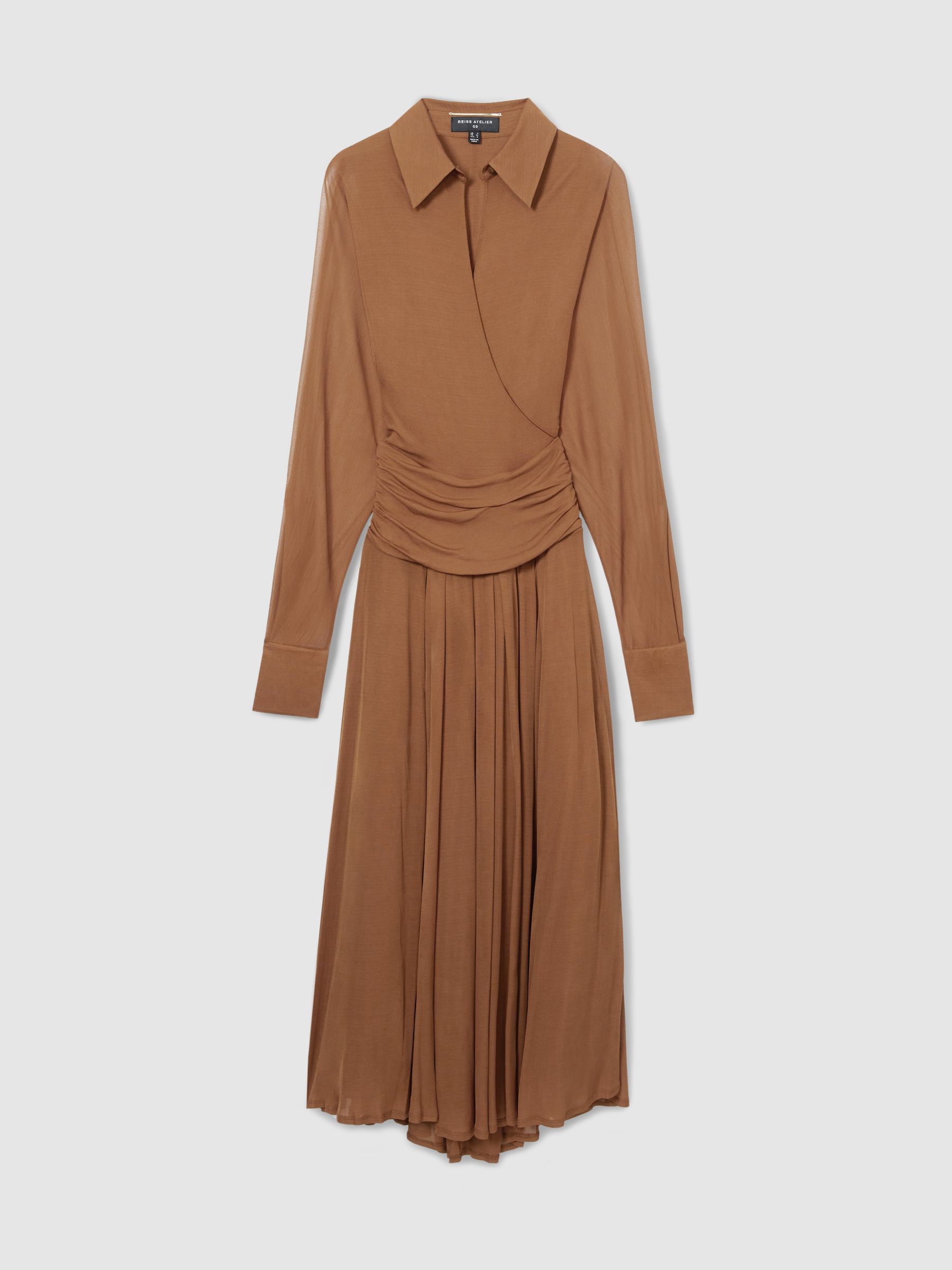 Atelier Gathered-Georgette Maxi Dress in Tan