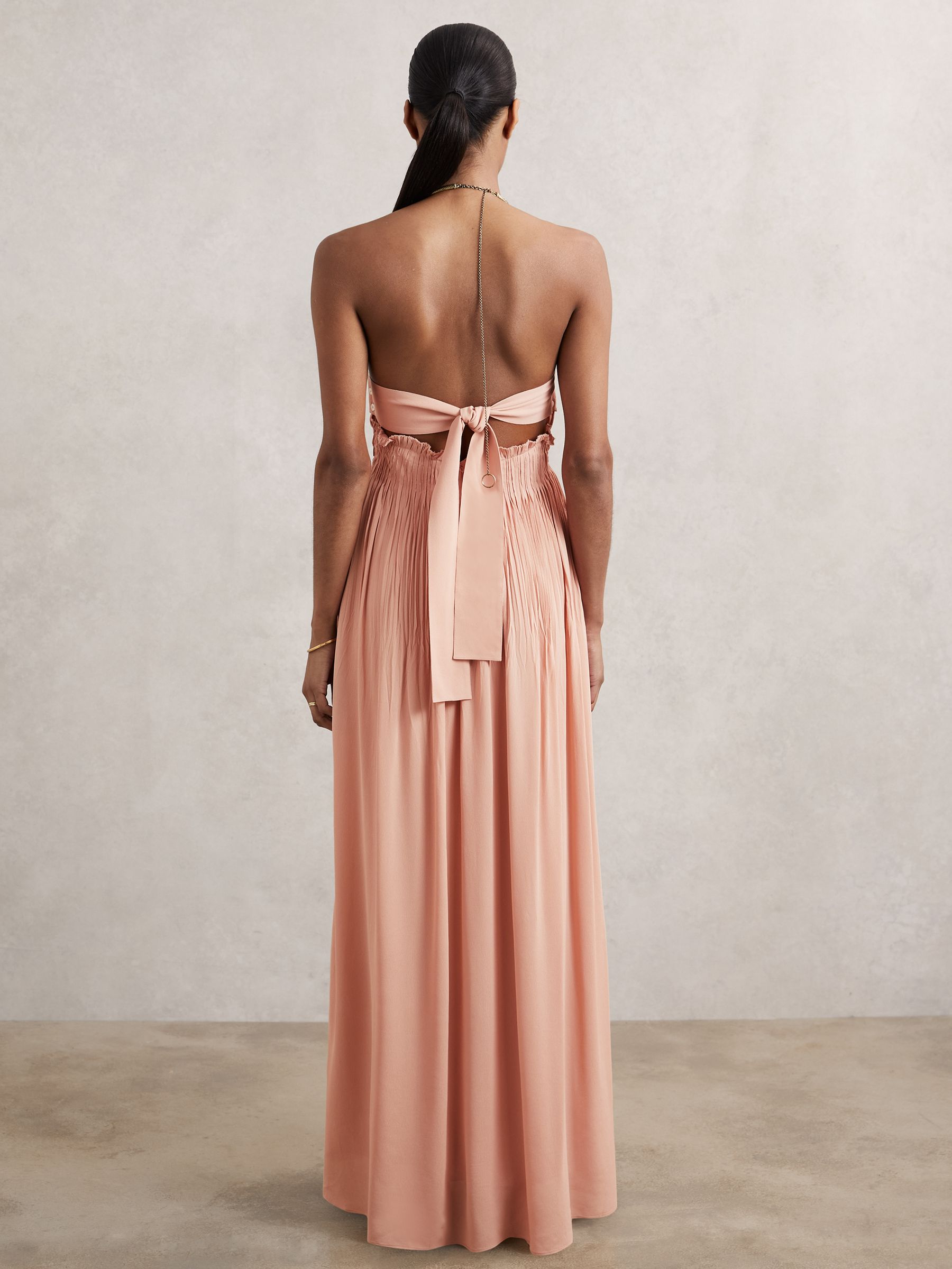 Ring-Detail Halterneck Maxi Dress in Pink