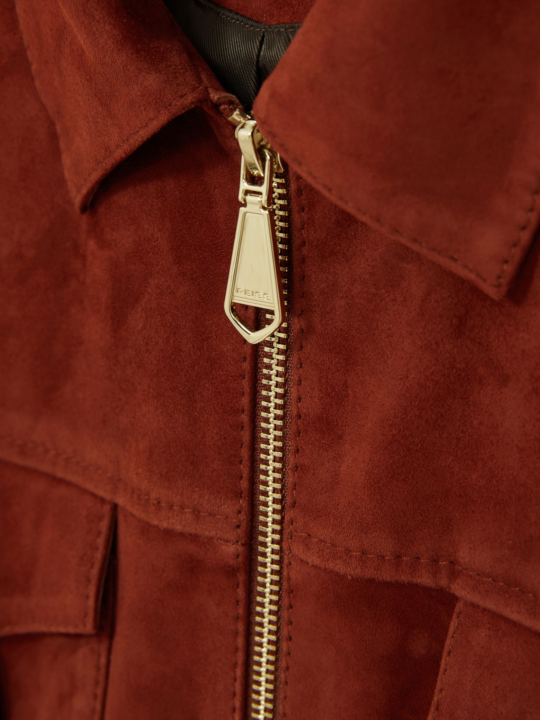 Suede Zip-Through Jacket in Burnt Red