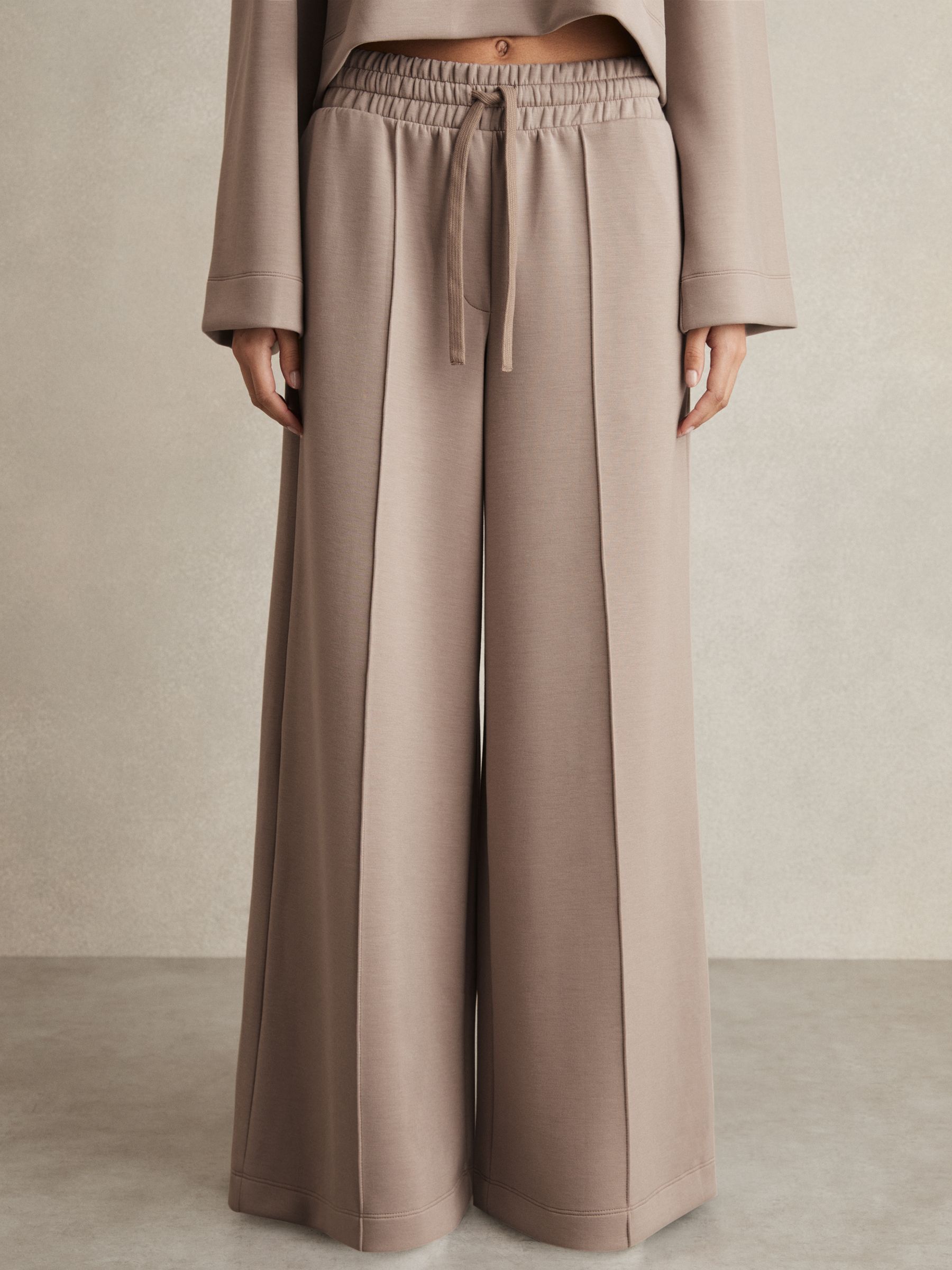 Interlock Wide-Leg Drawstring Joggers in Taupe