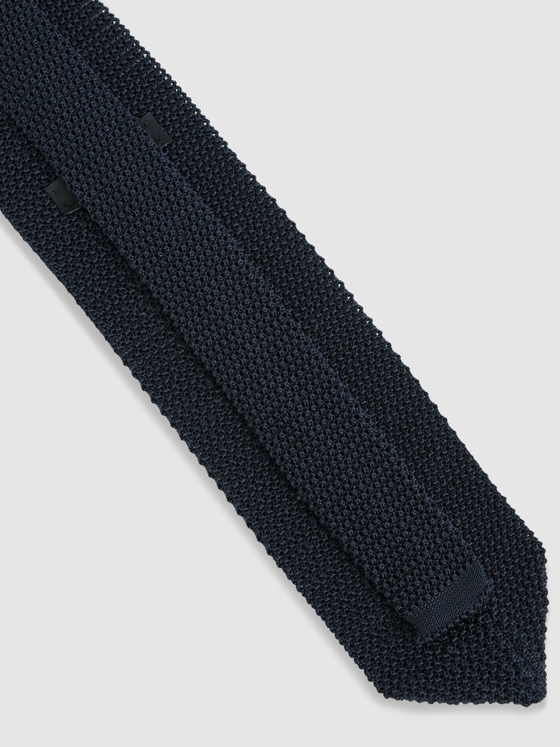 Silk Knitted Pin-Dot Tie in Navy