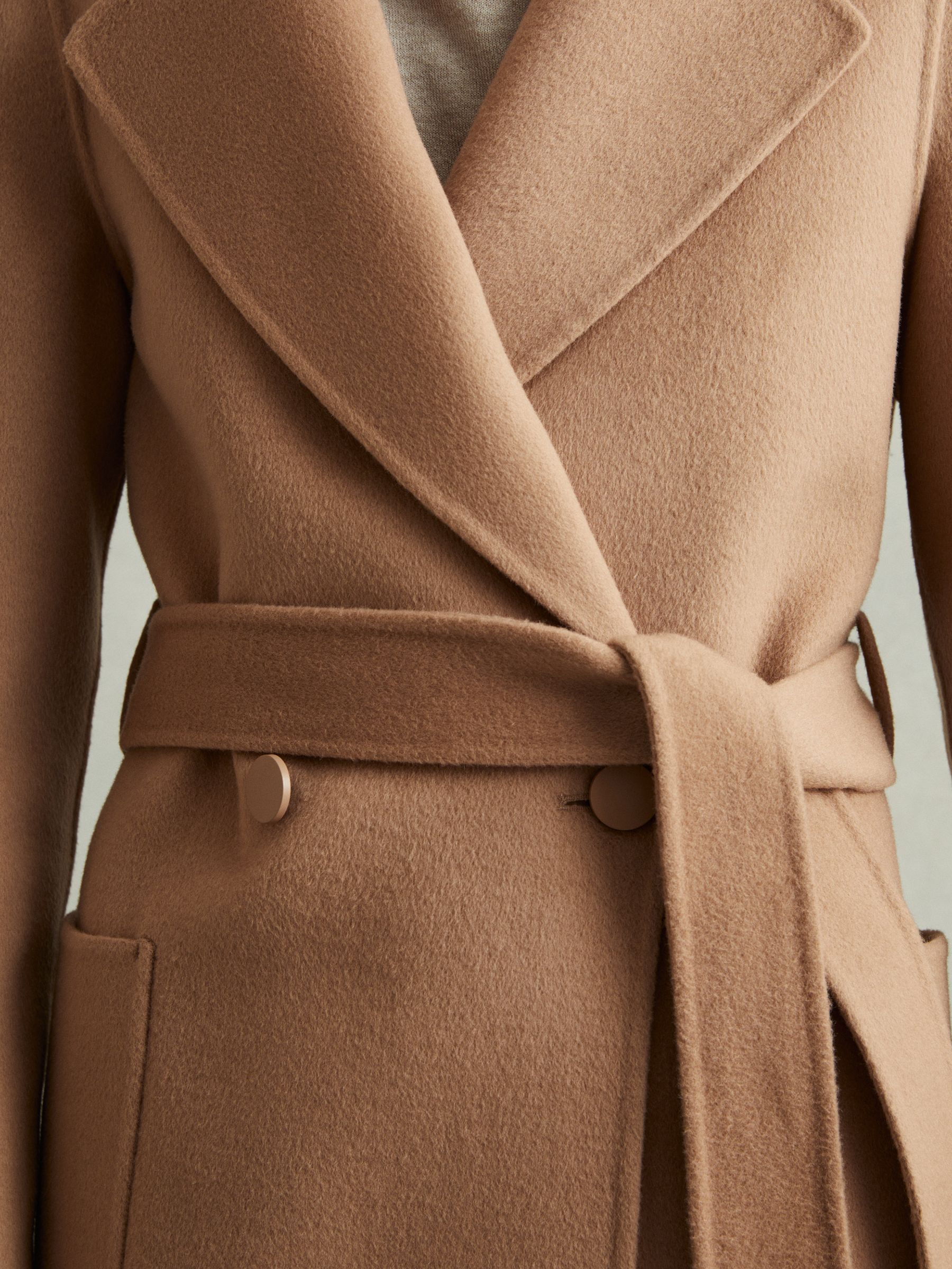 Wool Blend Double Breasted Blindseam Coat in Light Camel