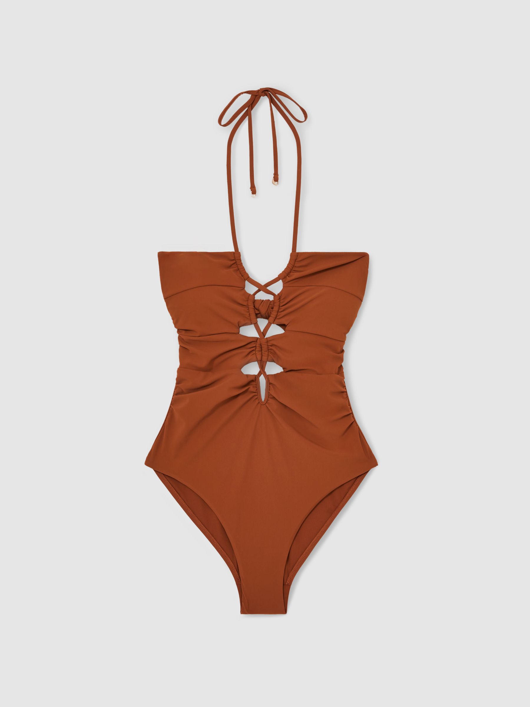 Ruched Cut-Out Swimsuit in Tan