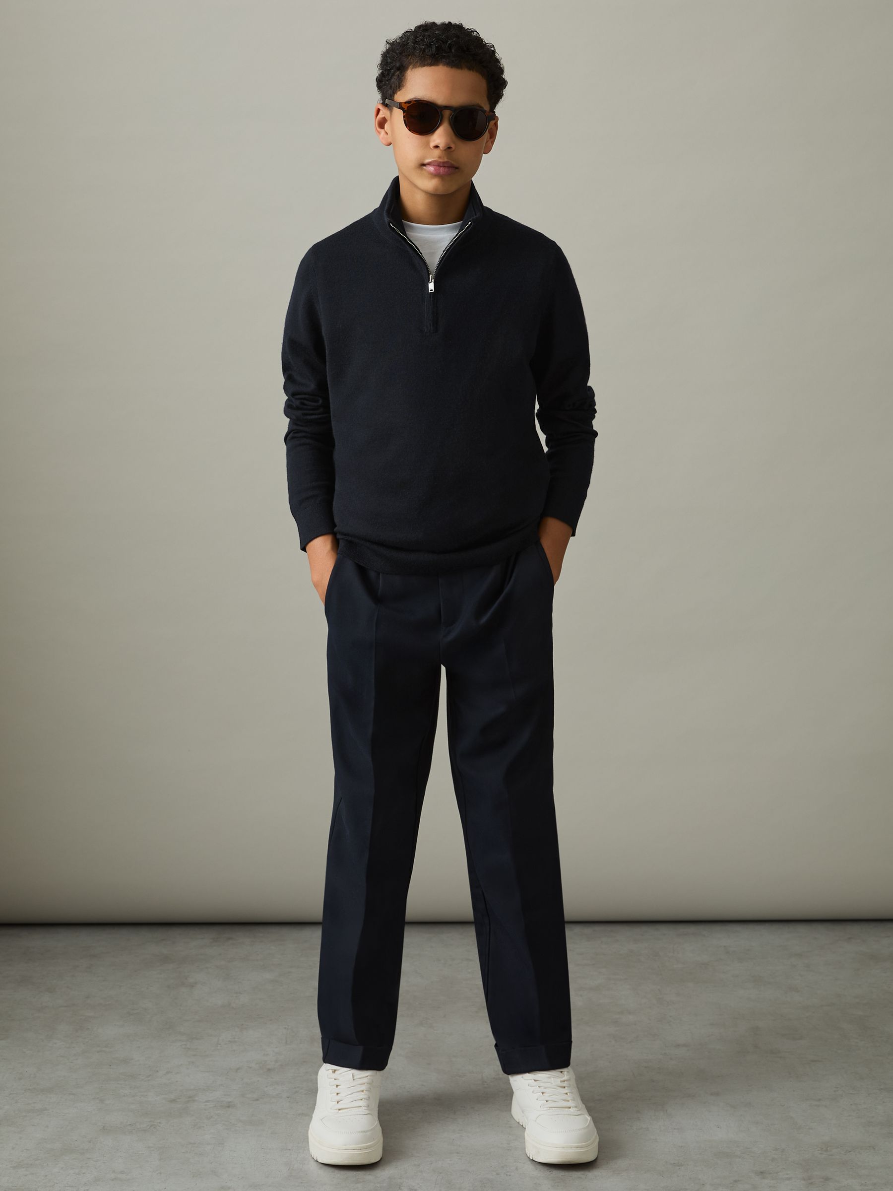 9-13 yrs Two Pack Of Merino Wool Zip-Neck Jumpers in Navy/Dark Bordeaux