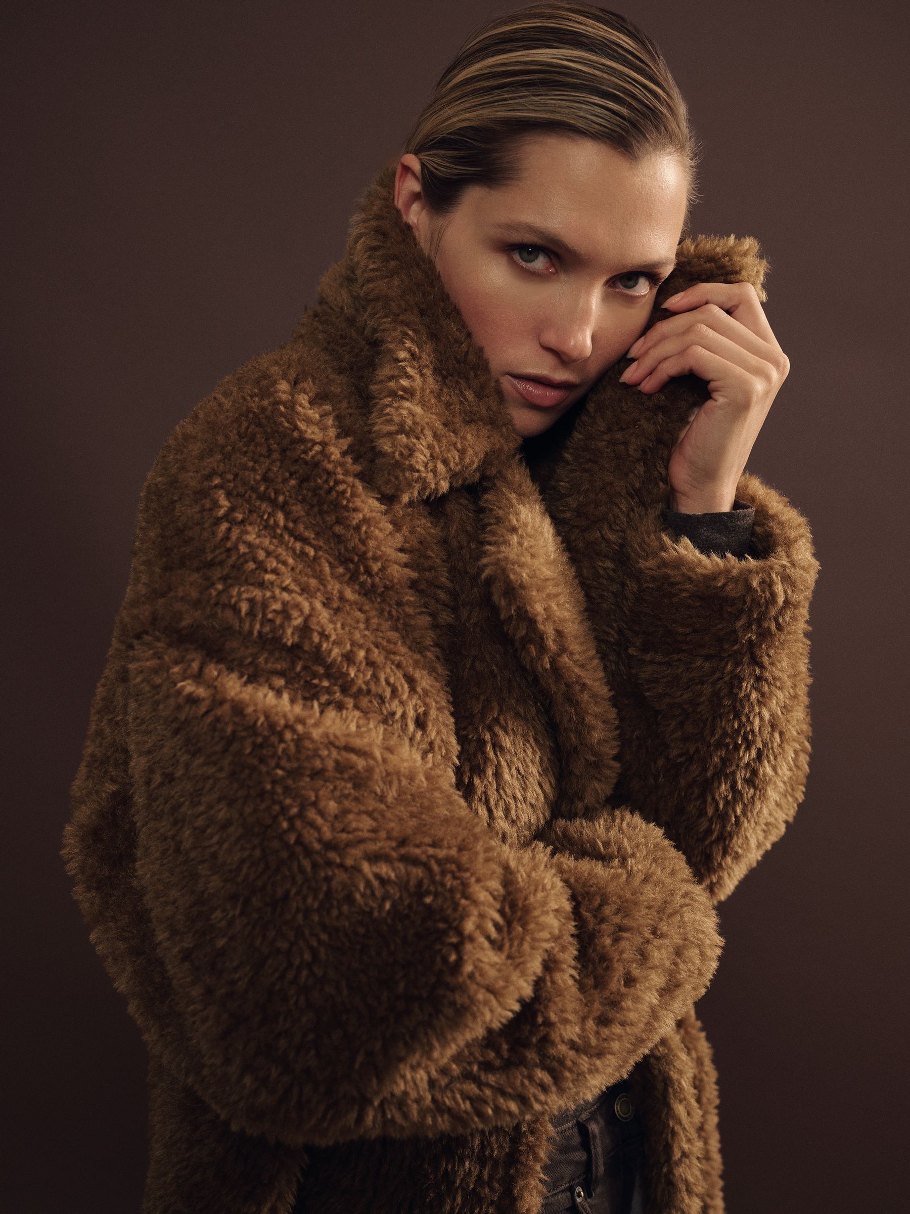 Teddy Coat with Wool in Brown
