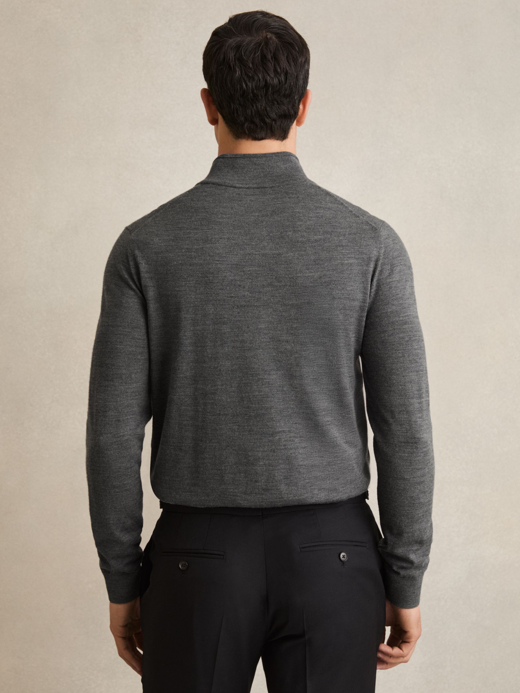 Merino Wool Half-Zip Funnel Neck Jumper in Derby Grey Marl