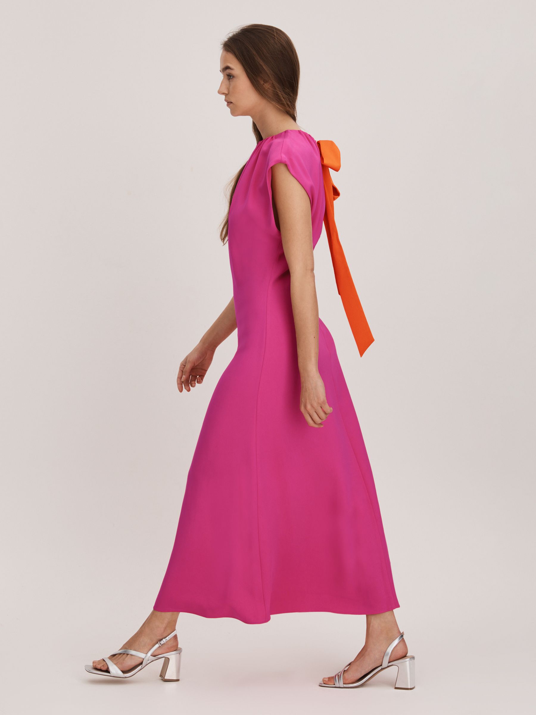 Florere Tie Back Midi Dress in Deep Pink