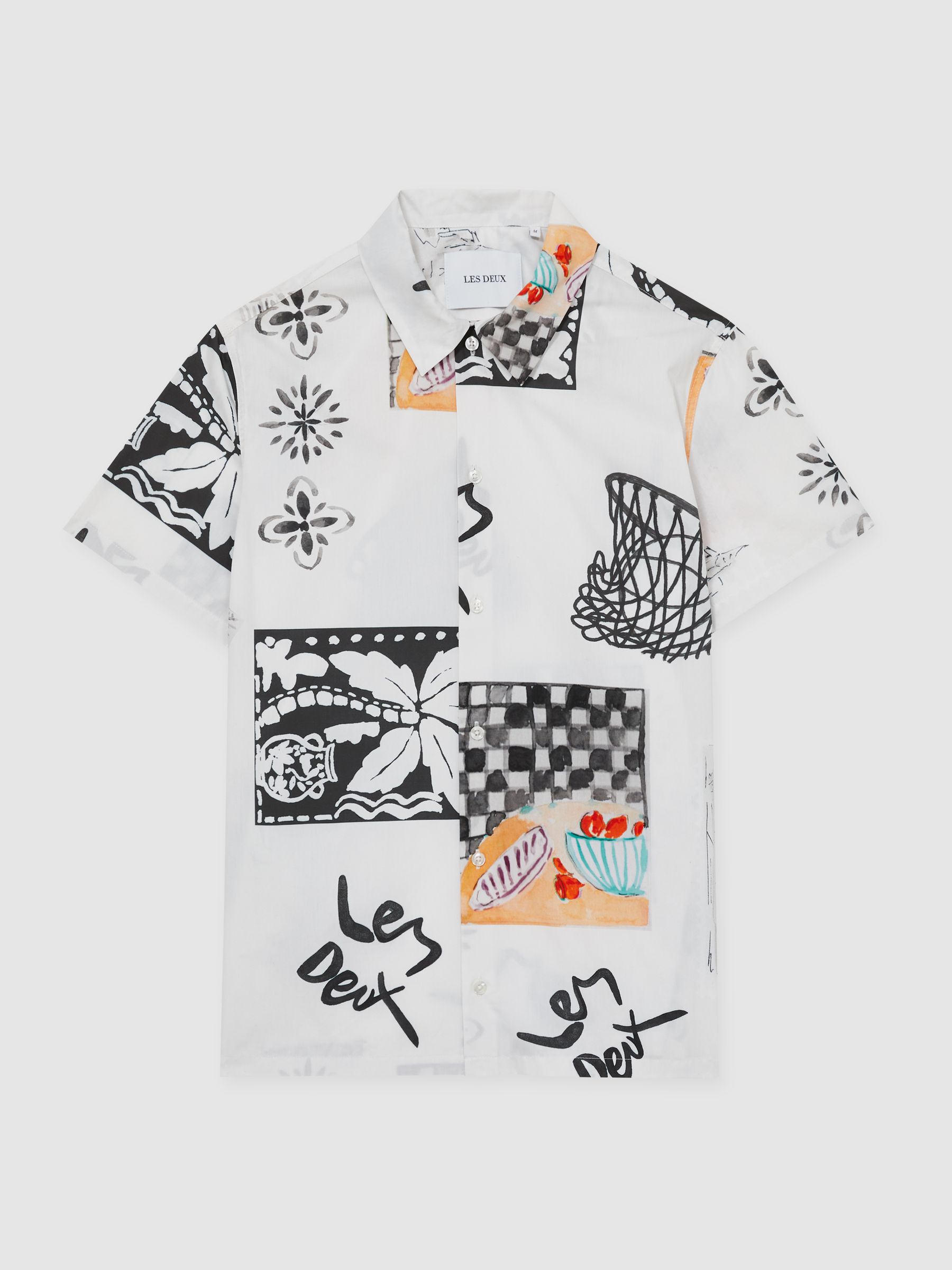 Les Deux Cotton Graphic-Print Shirt in Ivory Print