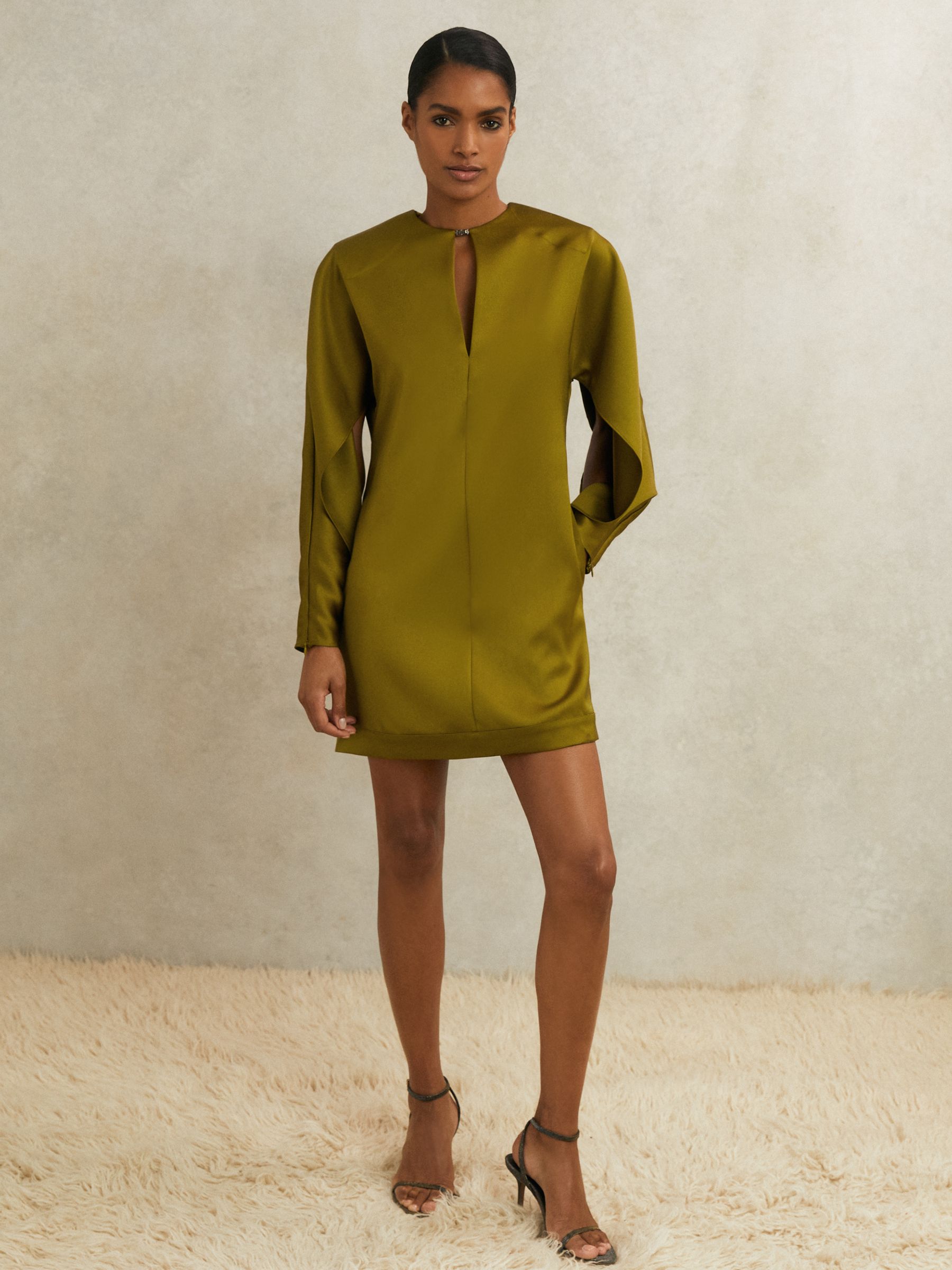 Atelier Satin Turn-Lock Mini Dress in Green
