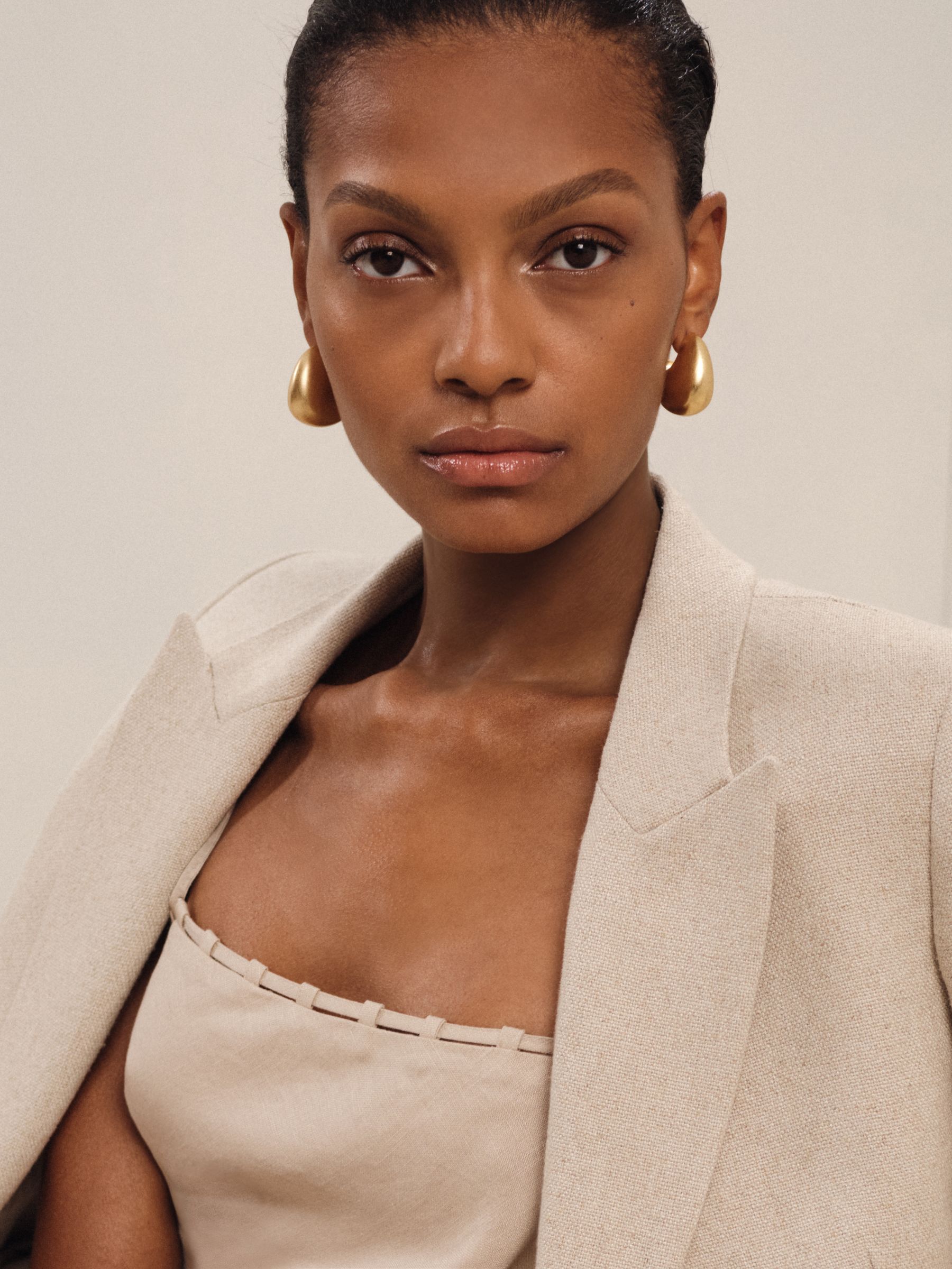 Linen Double-Strap Slip Dress in Neutral