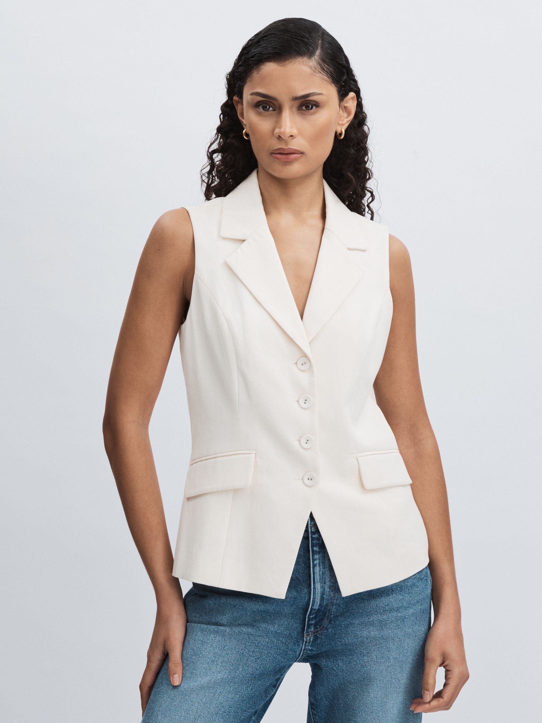 Paige Lyocell Cotton Tailored Waistcoat in Ivory