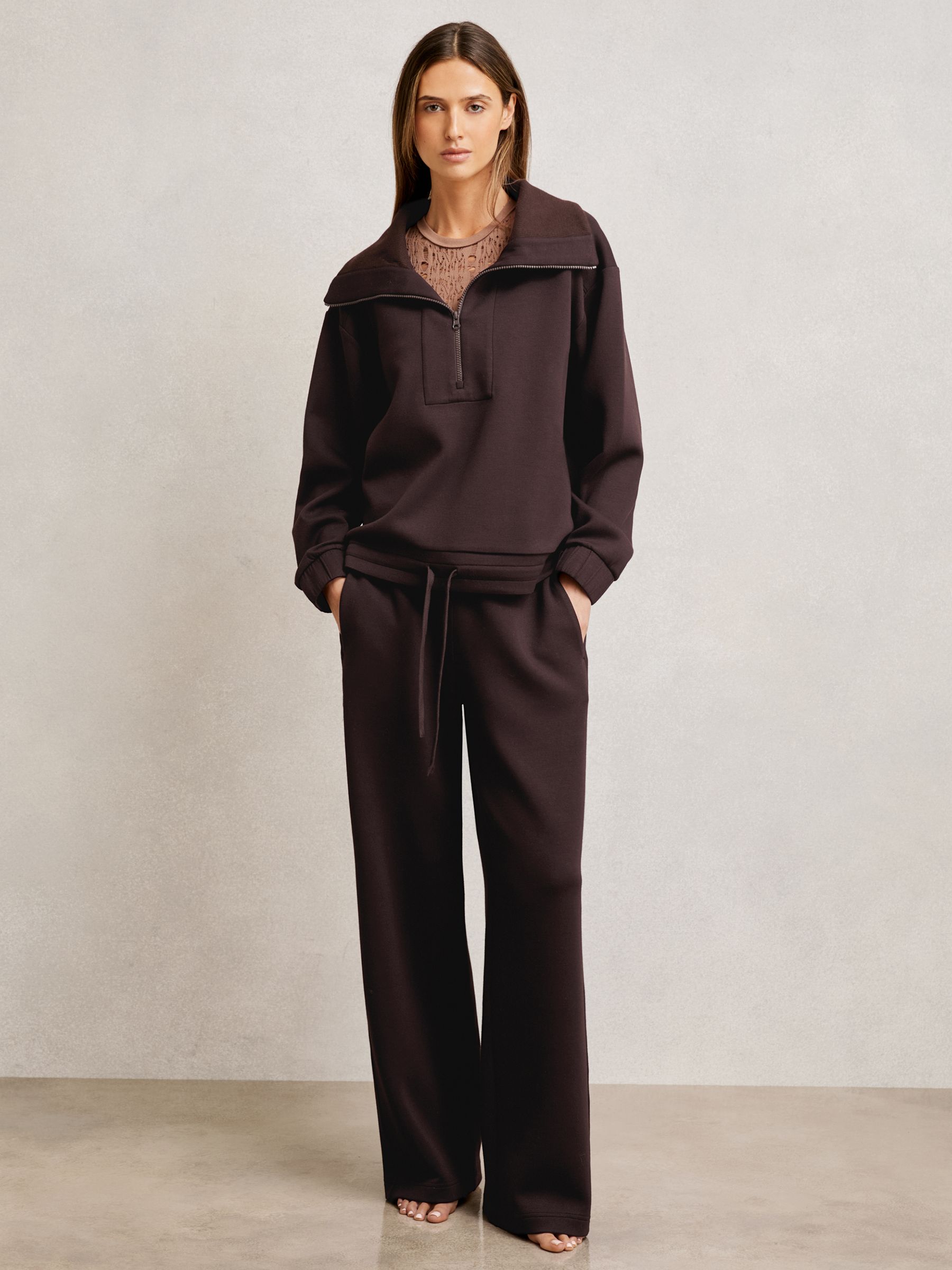 Petite Wide-Leg Interlock Drawstring Joggers in Plum