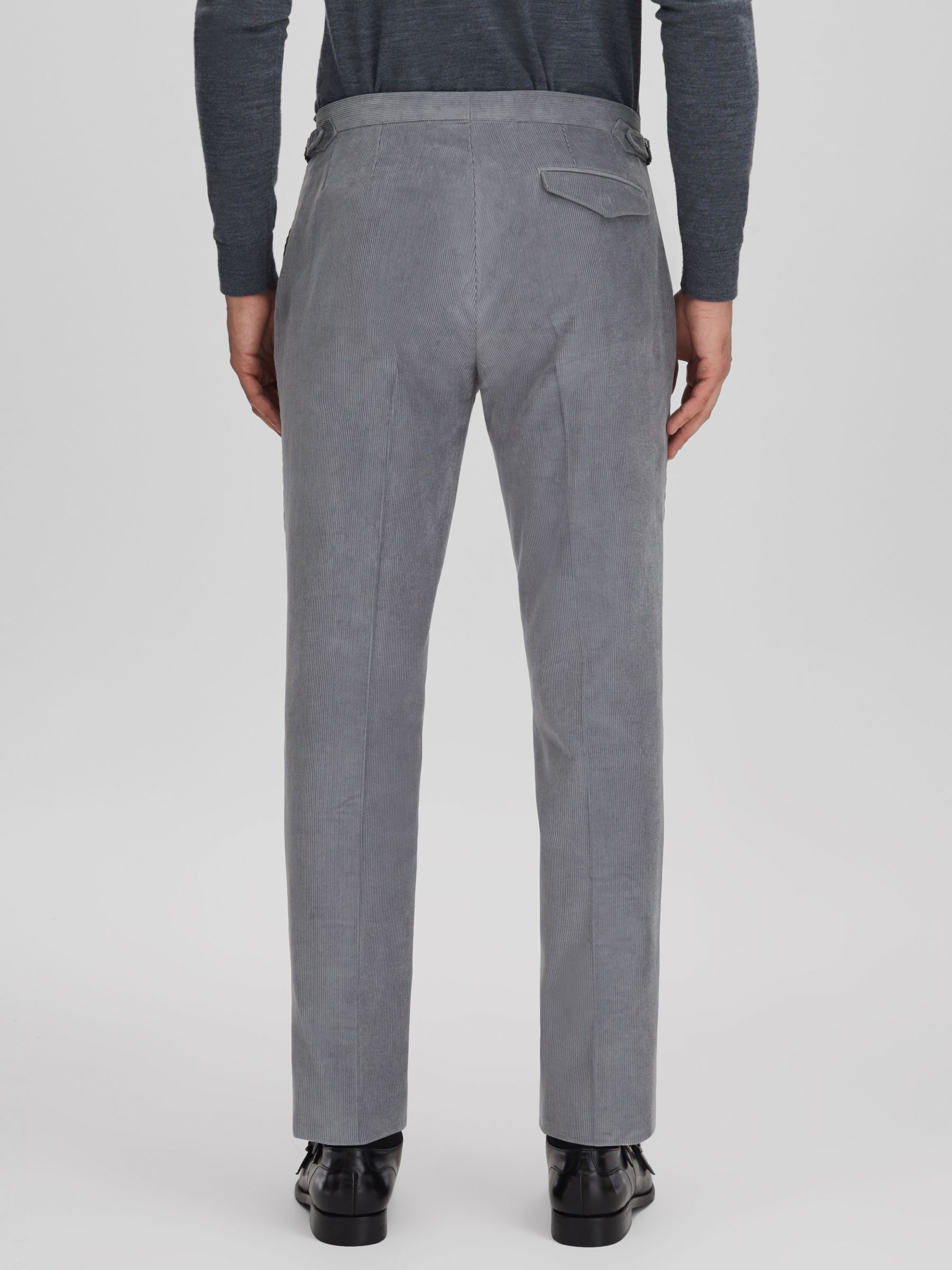 Slim Fit Corduroy Trousers with Turn-Ups in Ice Blue