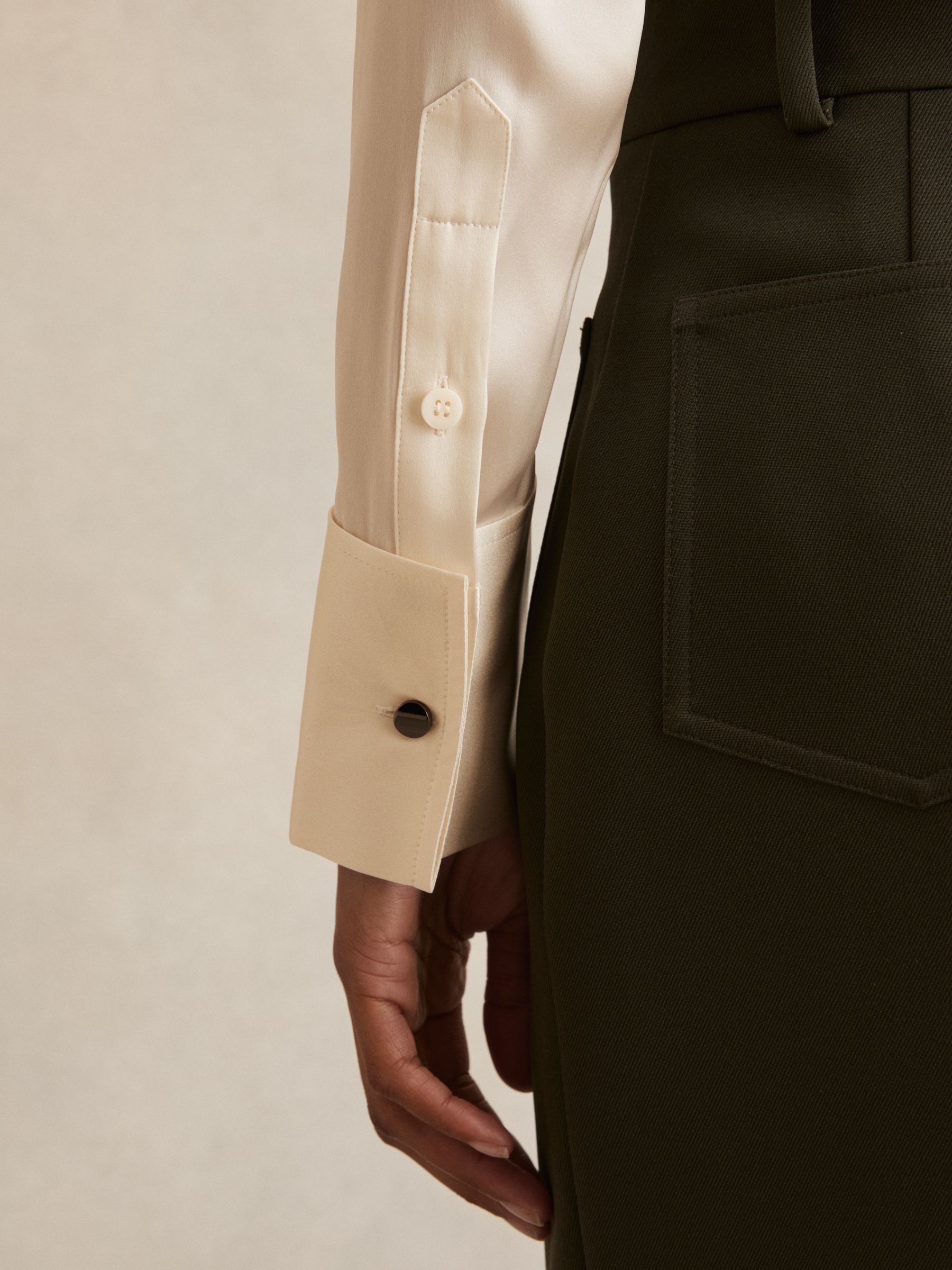 Silk-Satin Concealed-Placket Shirt in Ivory