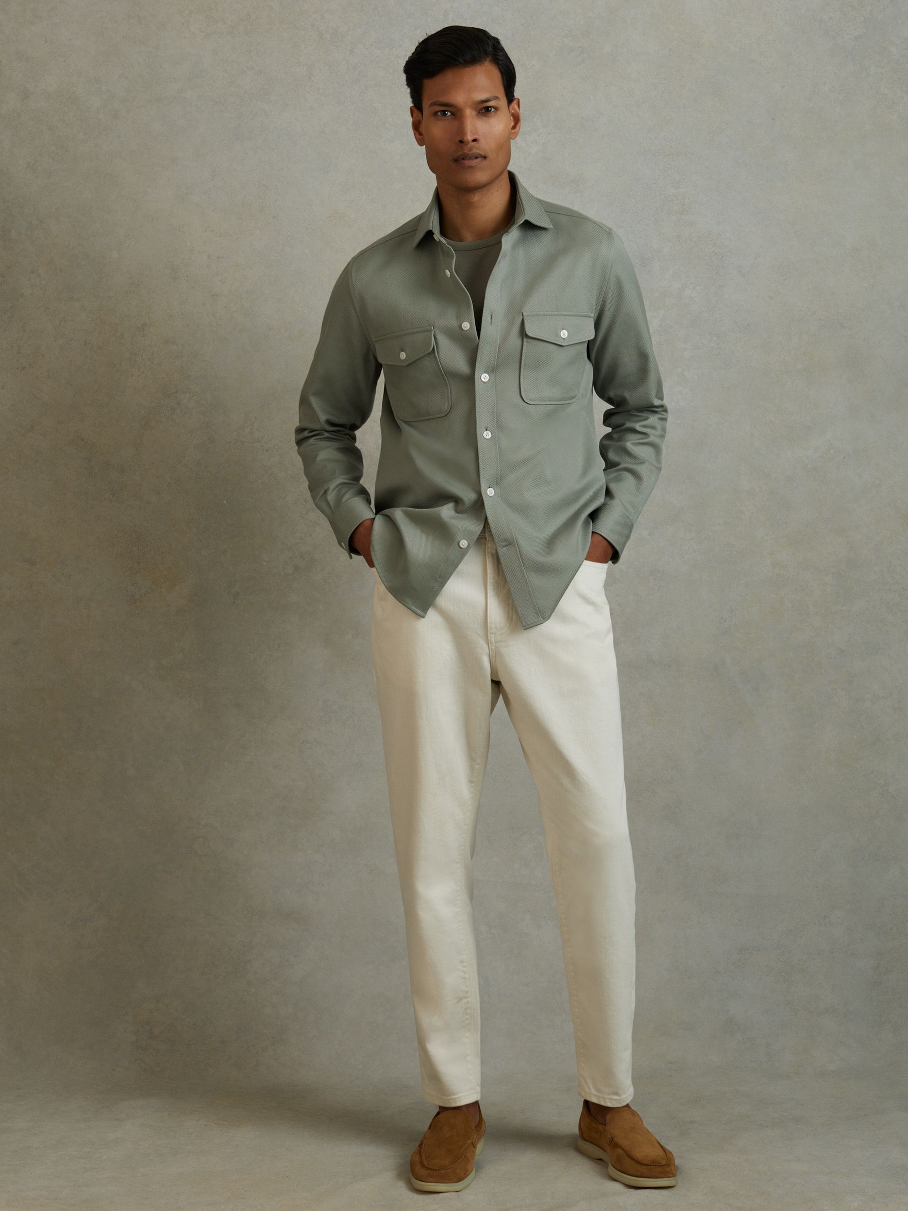 Cotton Canvas Overshirt in Sage Green