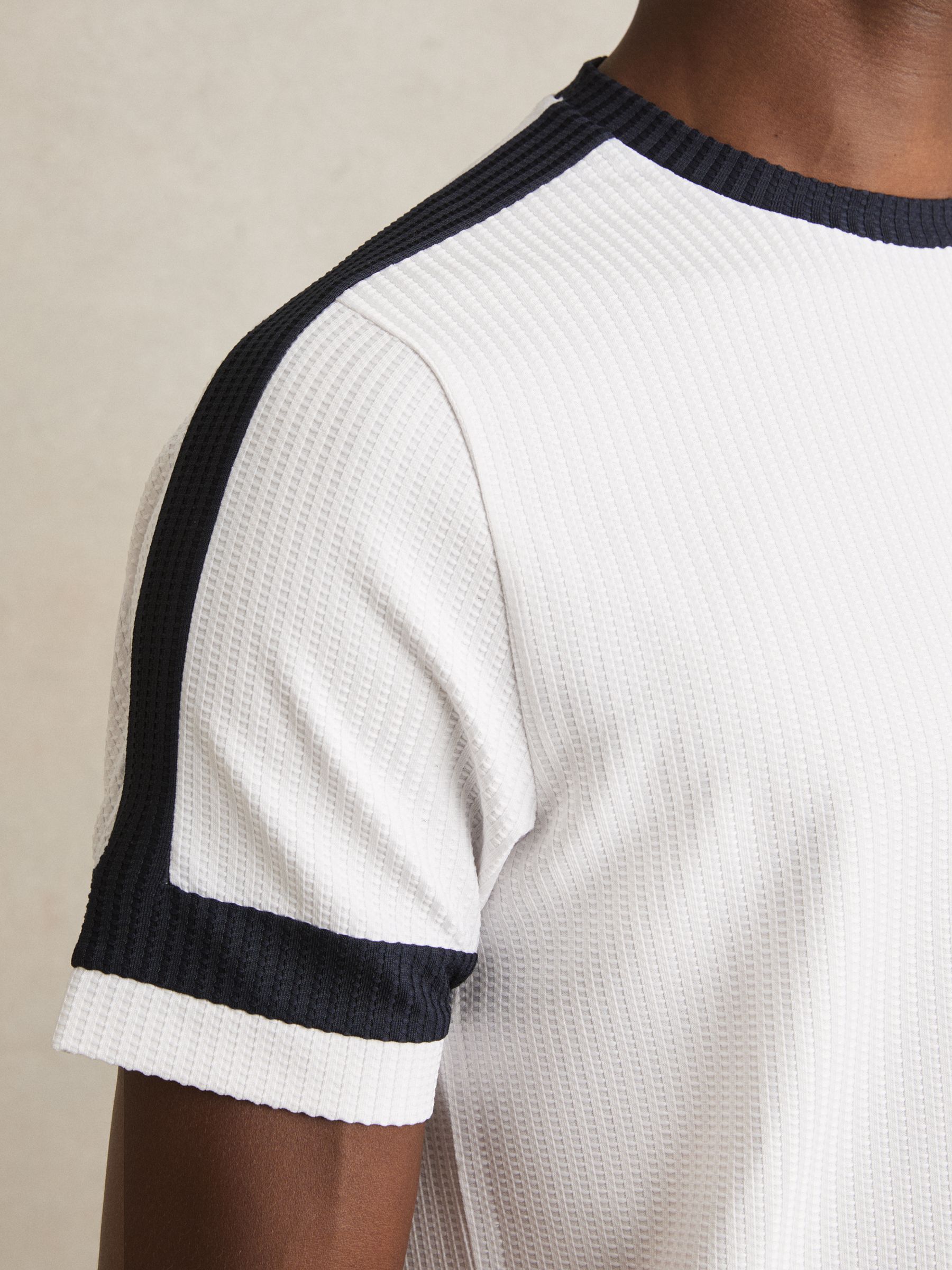 Oversized Textured T-Shirt in White/Navy