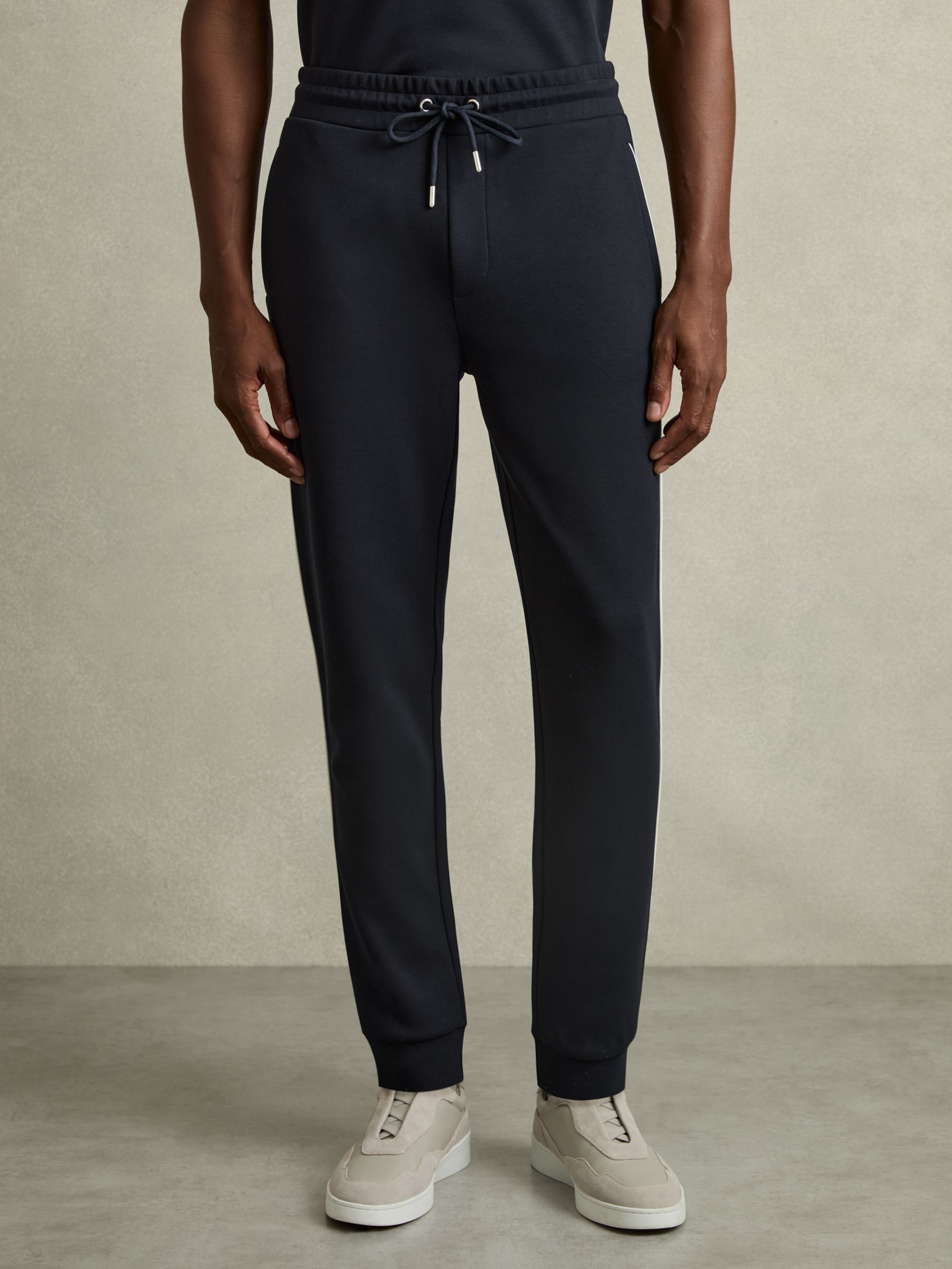 Interlock Piped Drawstring Joggers in Navy