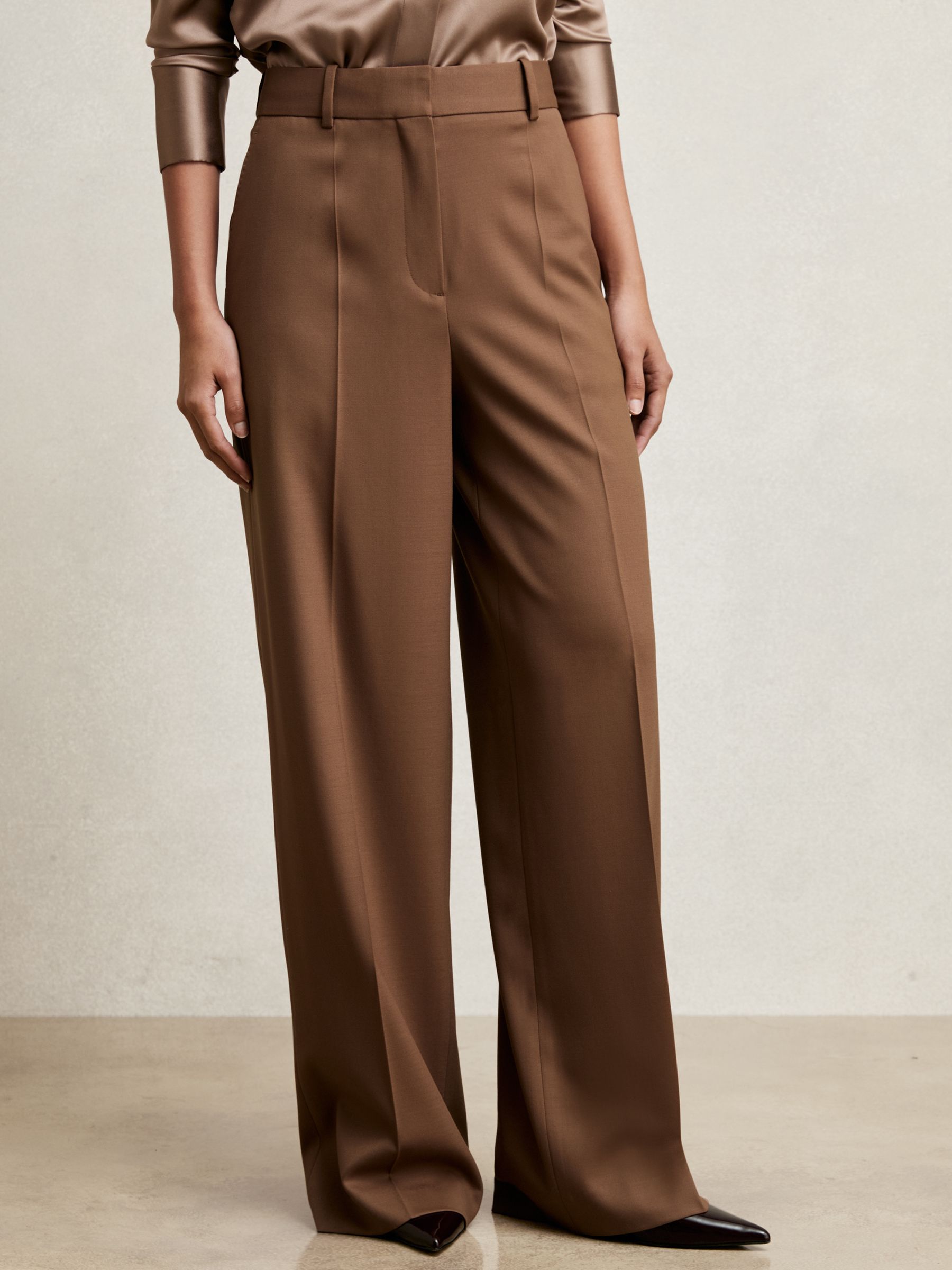 Wool-Blend Wide-Leg Suit Trousers in Tan