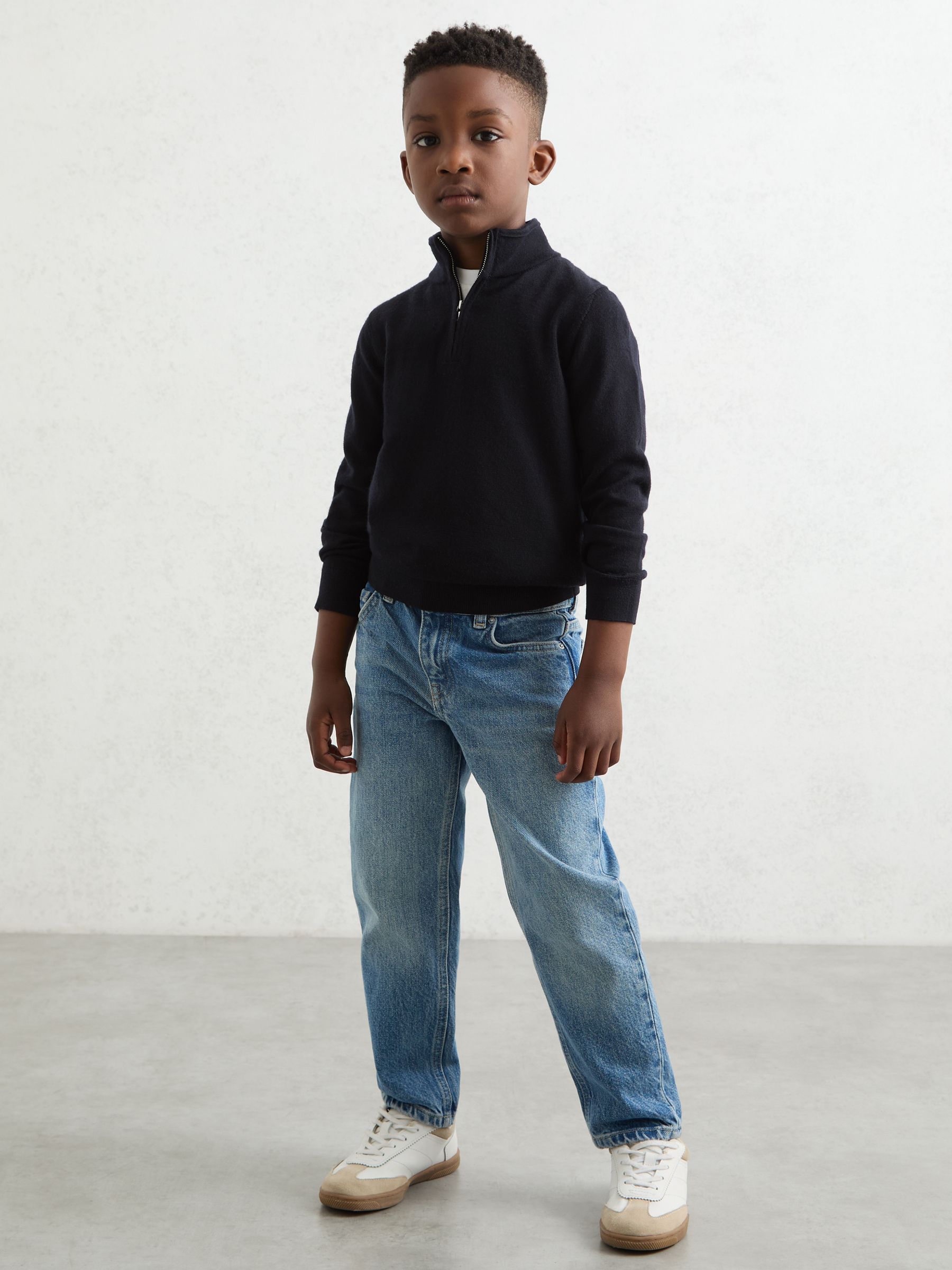 9-13 yrs Merino Wool Half-Zip Funnel Neck Jumper in Navy