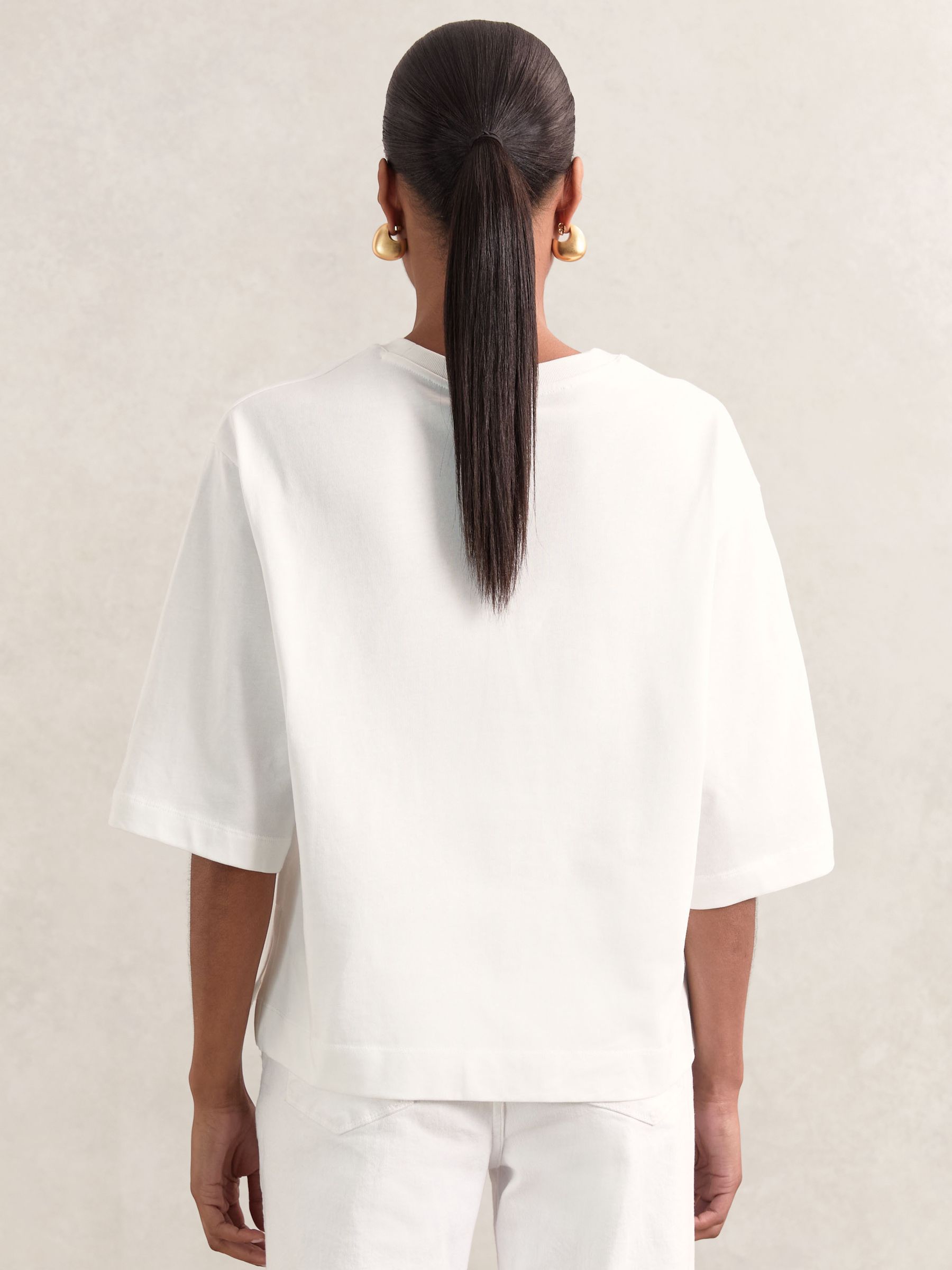 Oversized Cotton Crew Neck T-Shirt in White