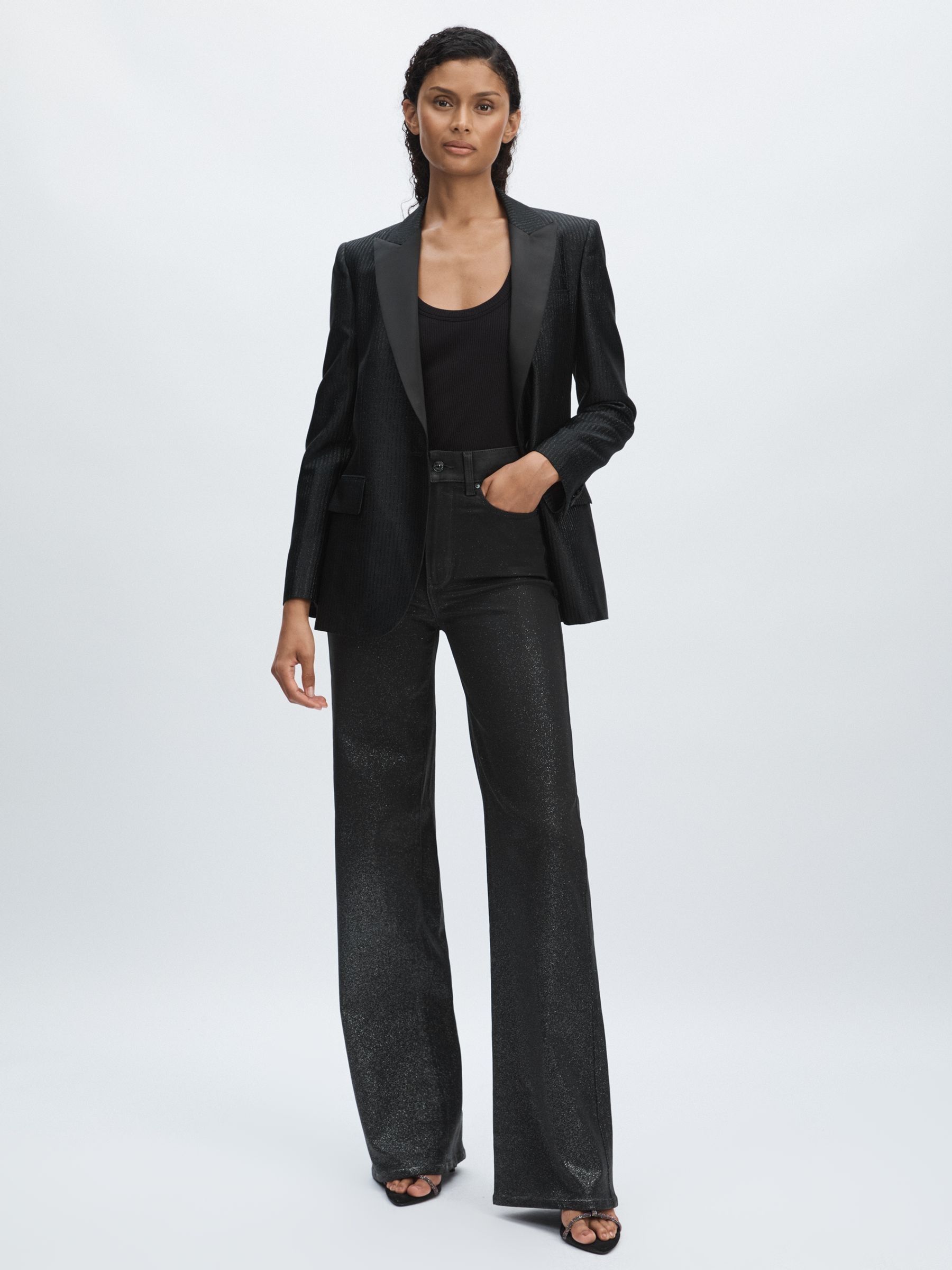 Paige Glitter Dégradé Straight Leg Jeans in Black/Silver