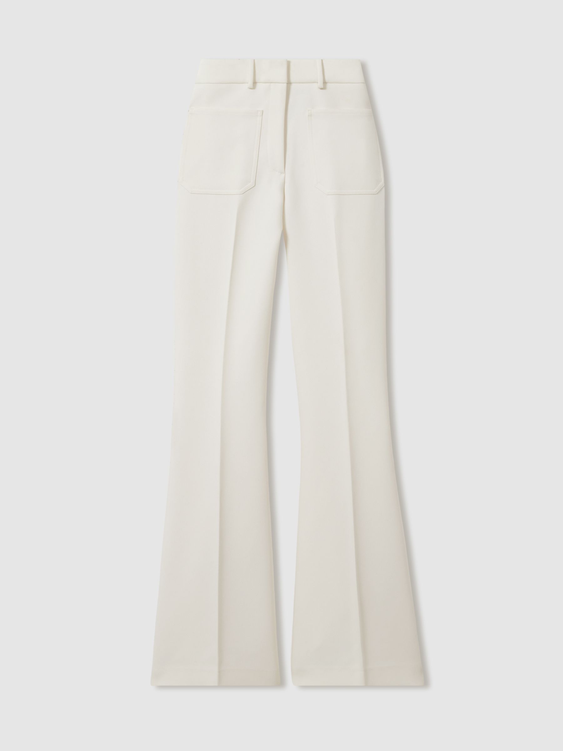 Twill Patch-Pocket Flared Trousers in Cream