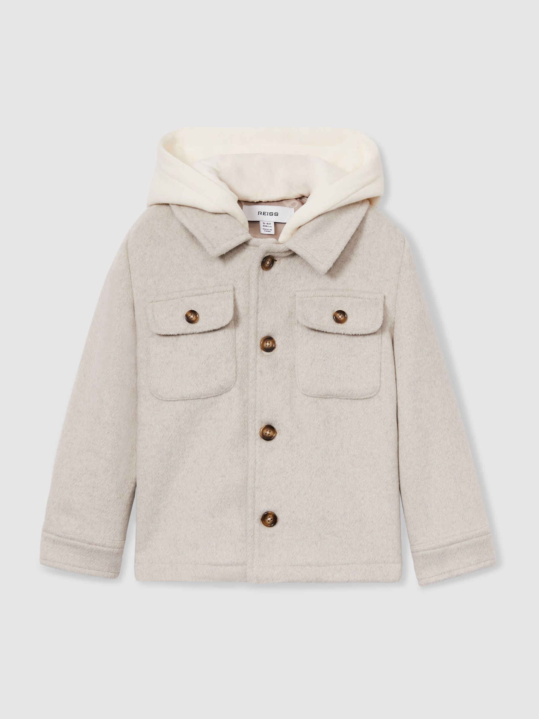 3-9 yrs Removable-Hood Brushed-Twill Overshirt in Stone