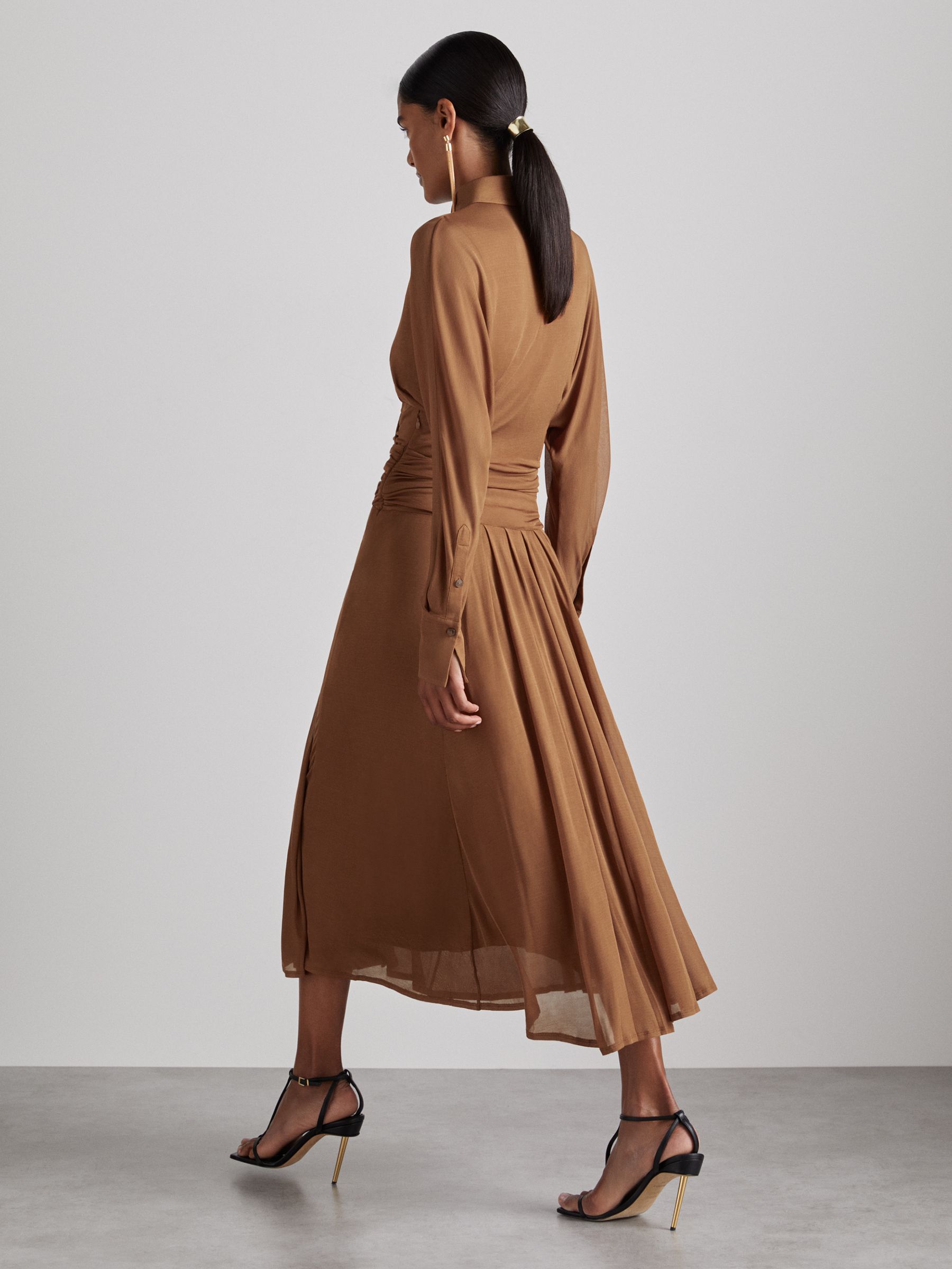 Atelier Gathered-Georgette Maxi Dress in Tan