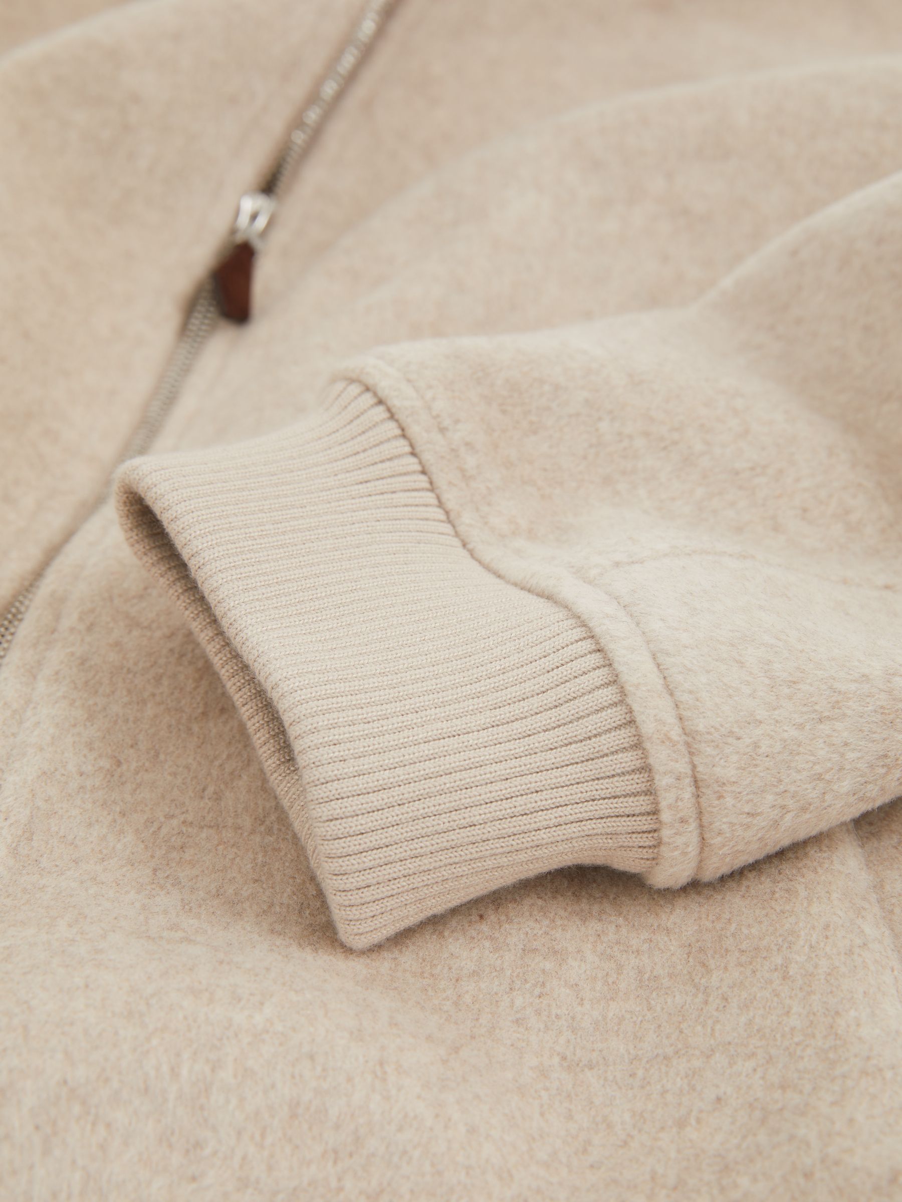 Brushed Wool-Blend Bomber Jacket in Stone