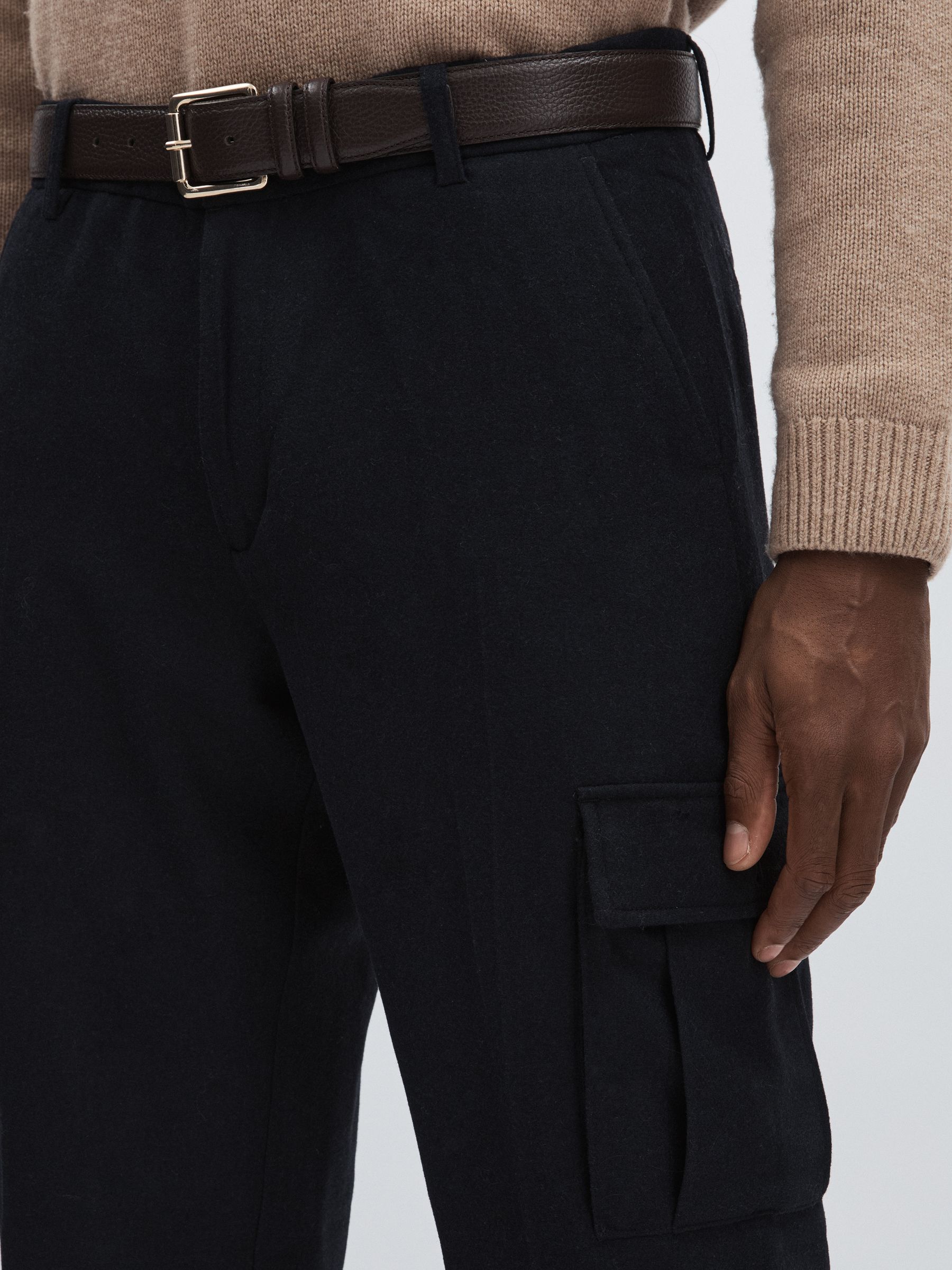 Les Deux Wool-Blend Cargo Suit Trousers in Navy Melange
