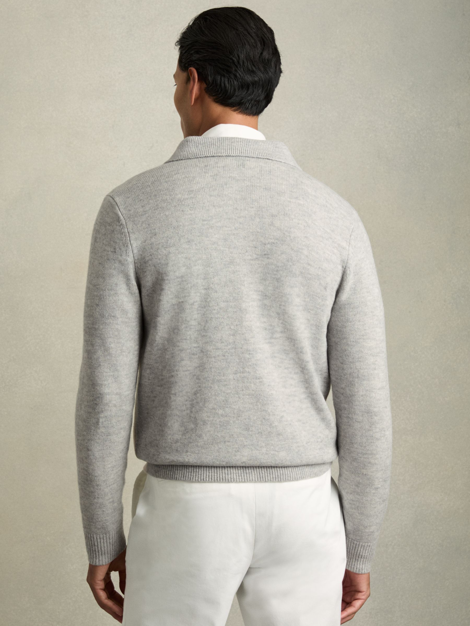 Wool Colour-Block Zip-Through Cardigan in Oatmeal/White