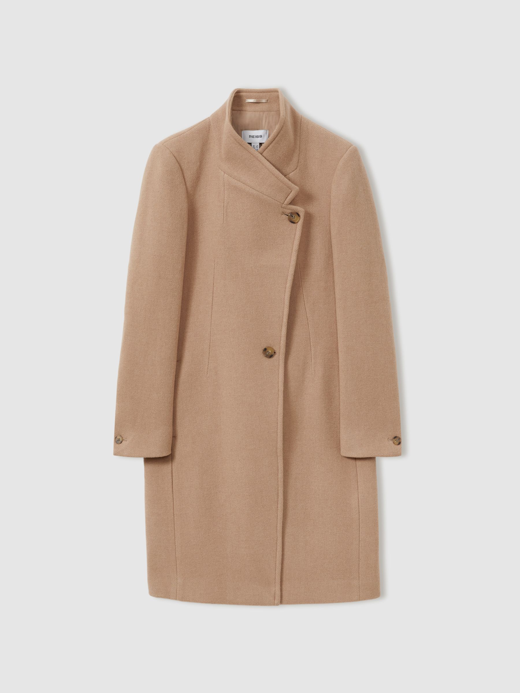 Petite Wool Blend Longline Double Breasted Coat in Light Camel