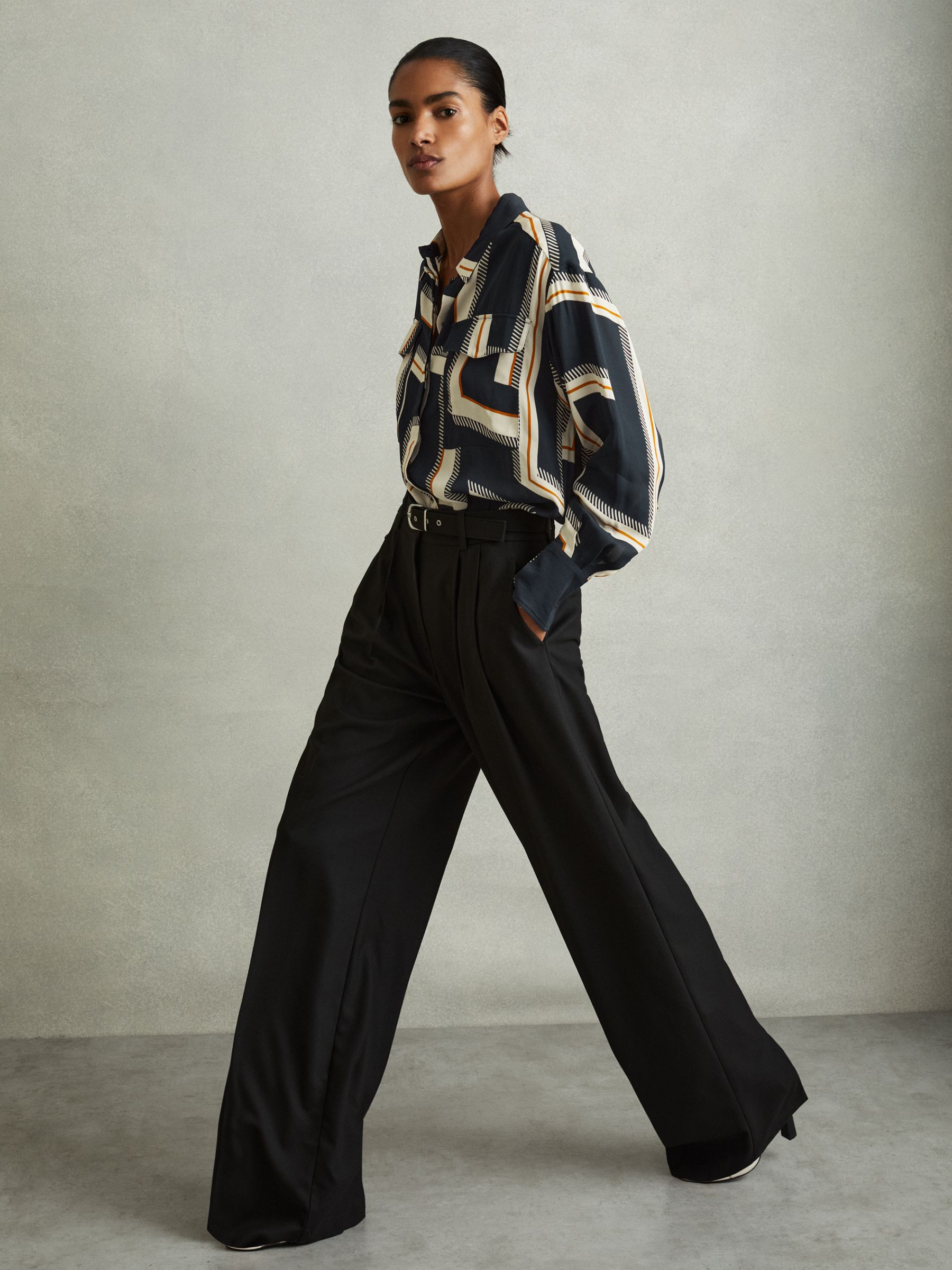 Isadora Navy Geometric Print Button Through Shirt