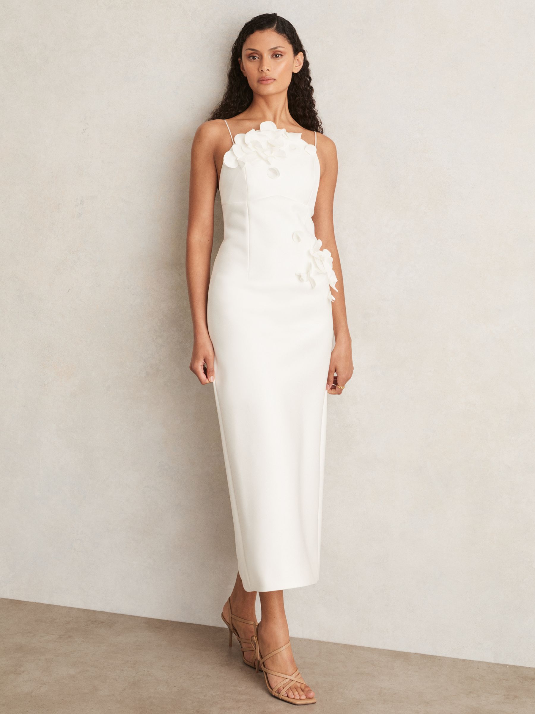 Acler Ivory Petal Detail Fitted Midi Dress in Ivory