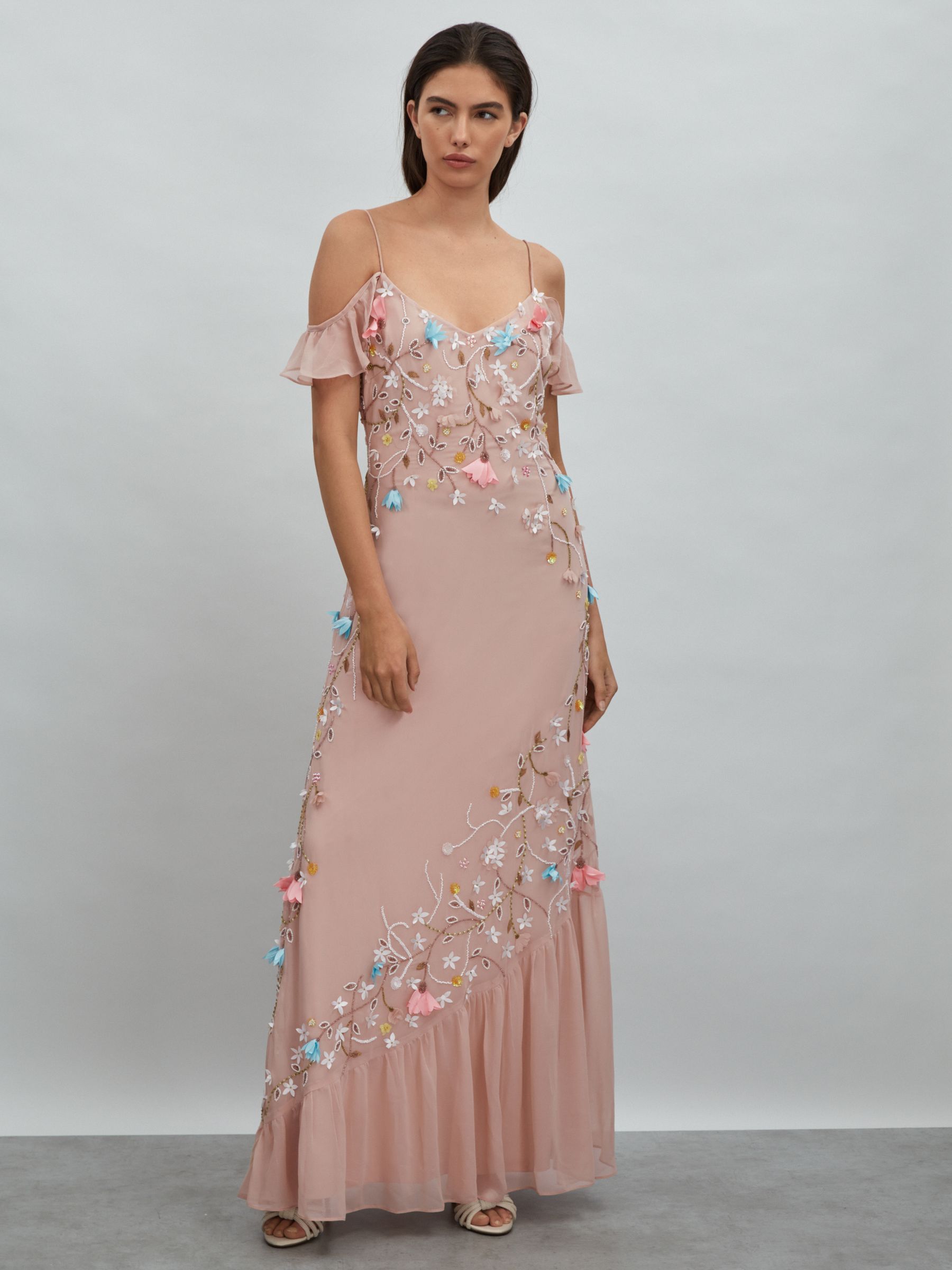 Raishma Embellished Floral Maxi Dress in Light Pink
