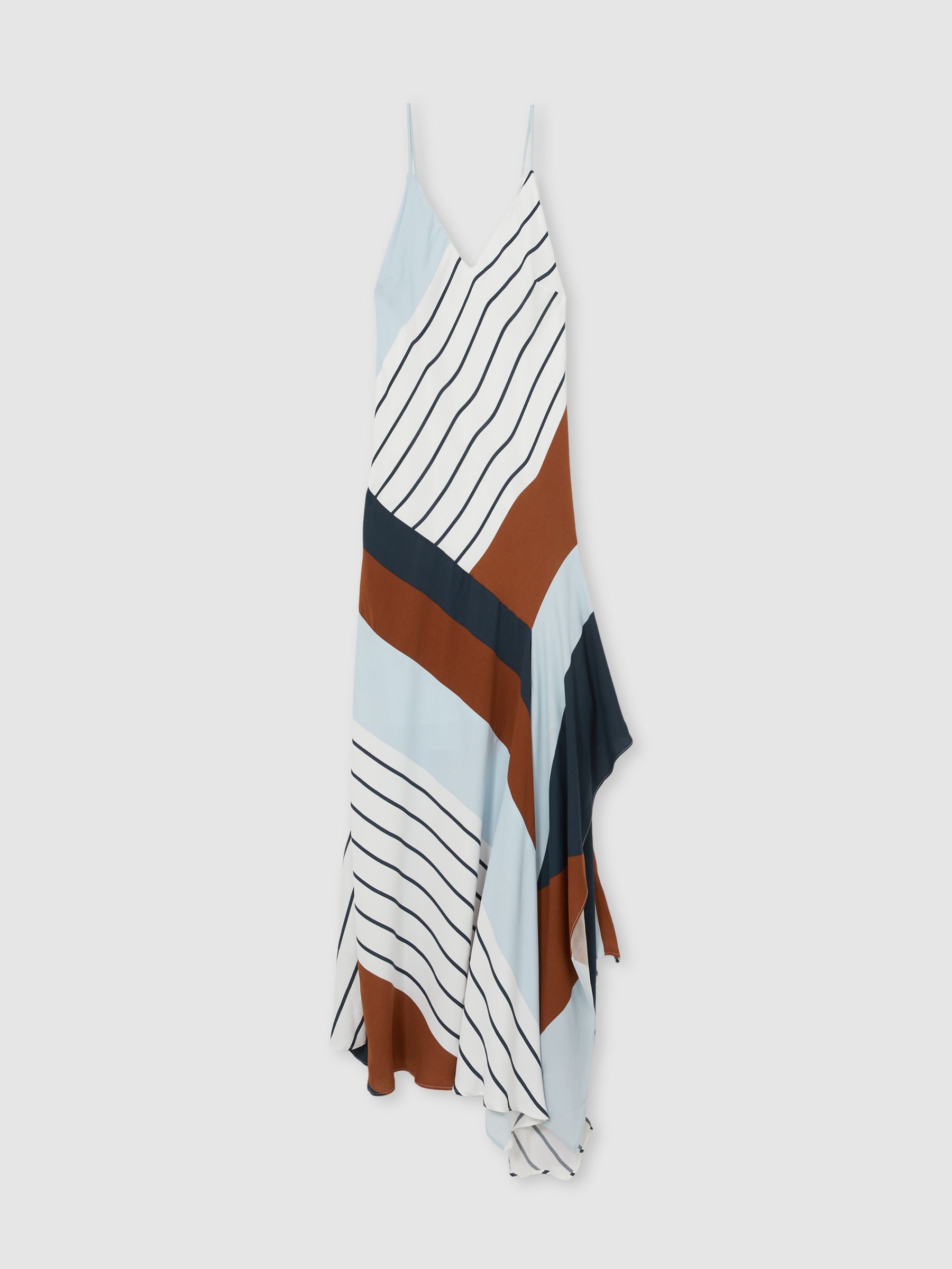 Stripe-Print Handkerchief Maxi Dress in Blue/Brown