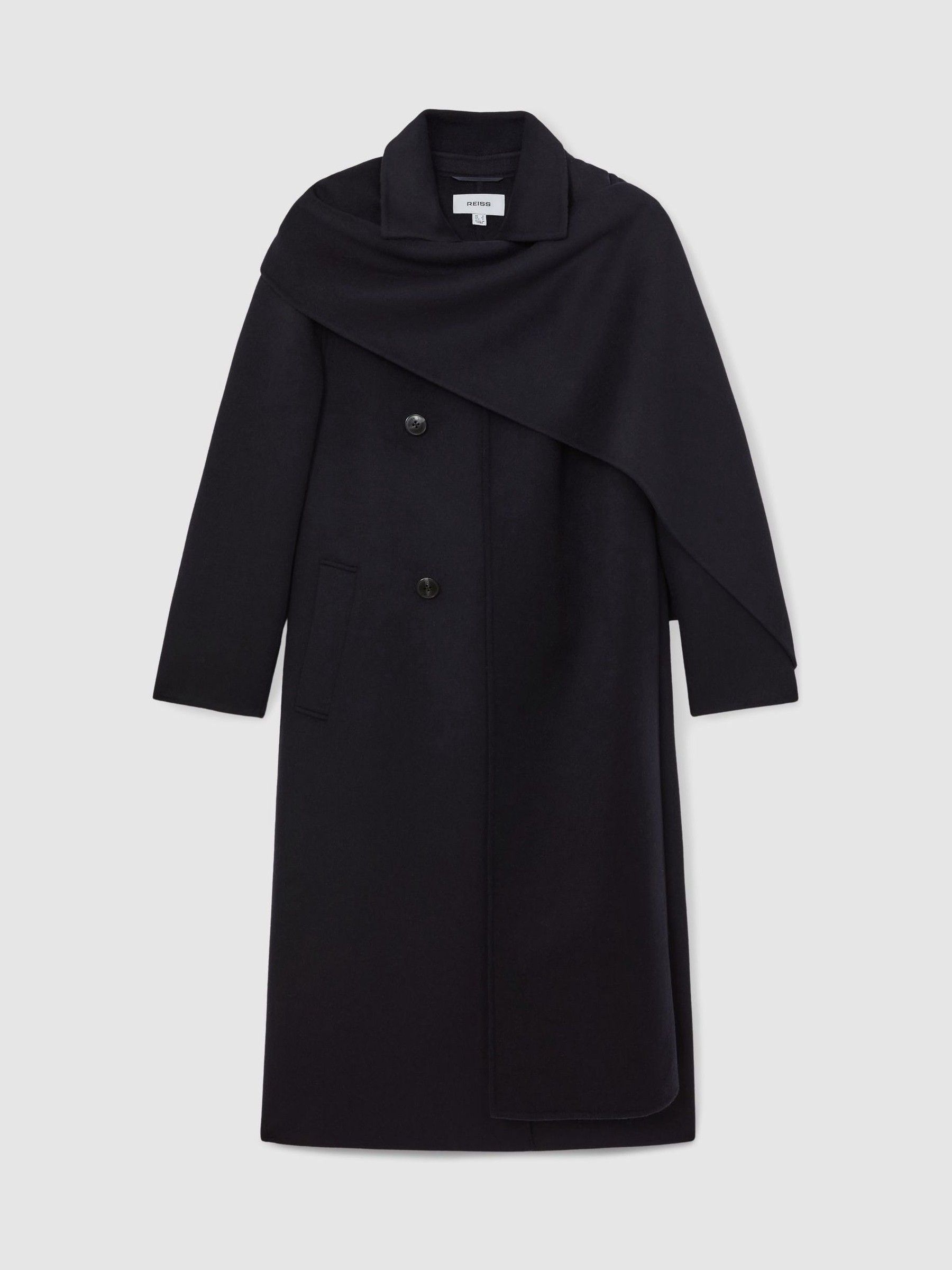 Petite Wool-Blend Scarf Blindseam Coat in Navy